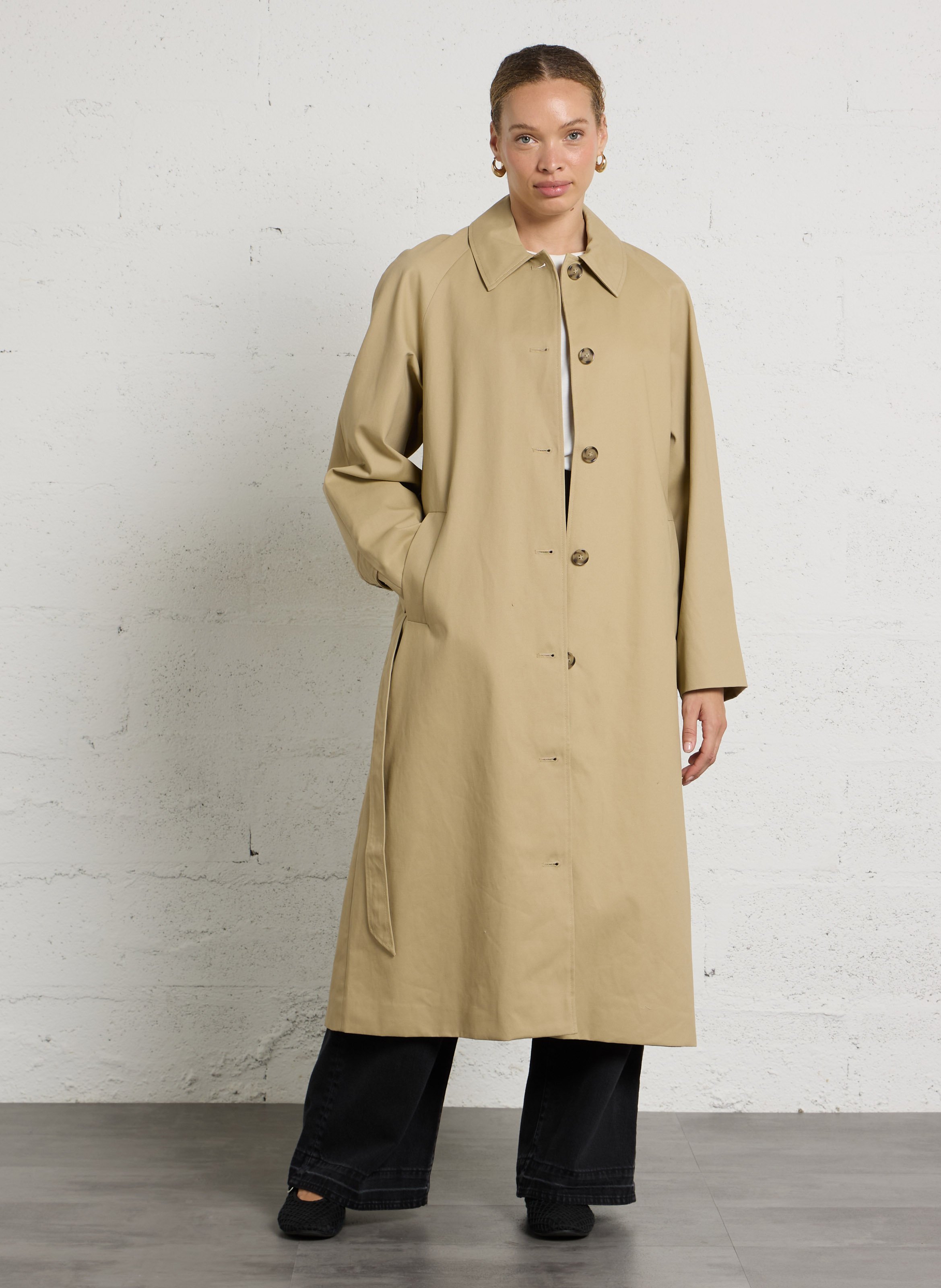 Long buttoned cotton trench coat DES PETITS HAUTS Beige