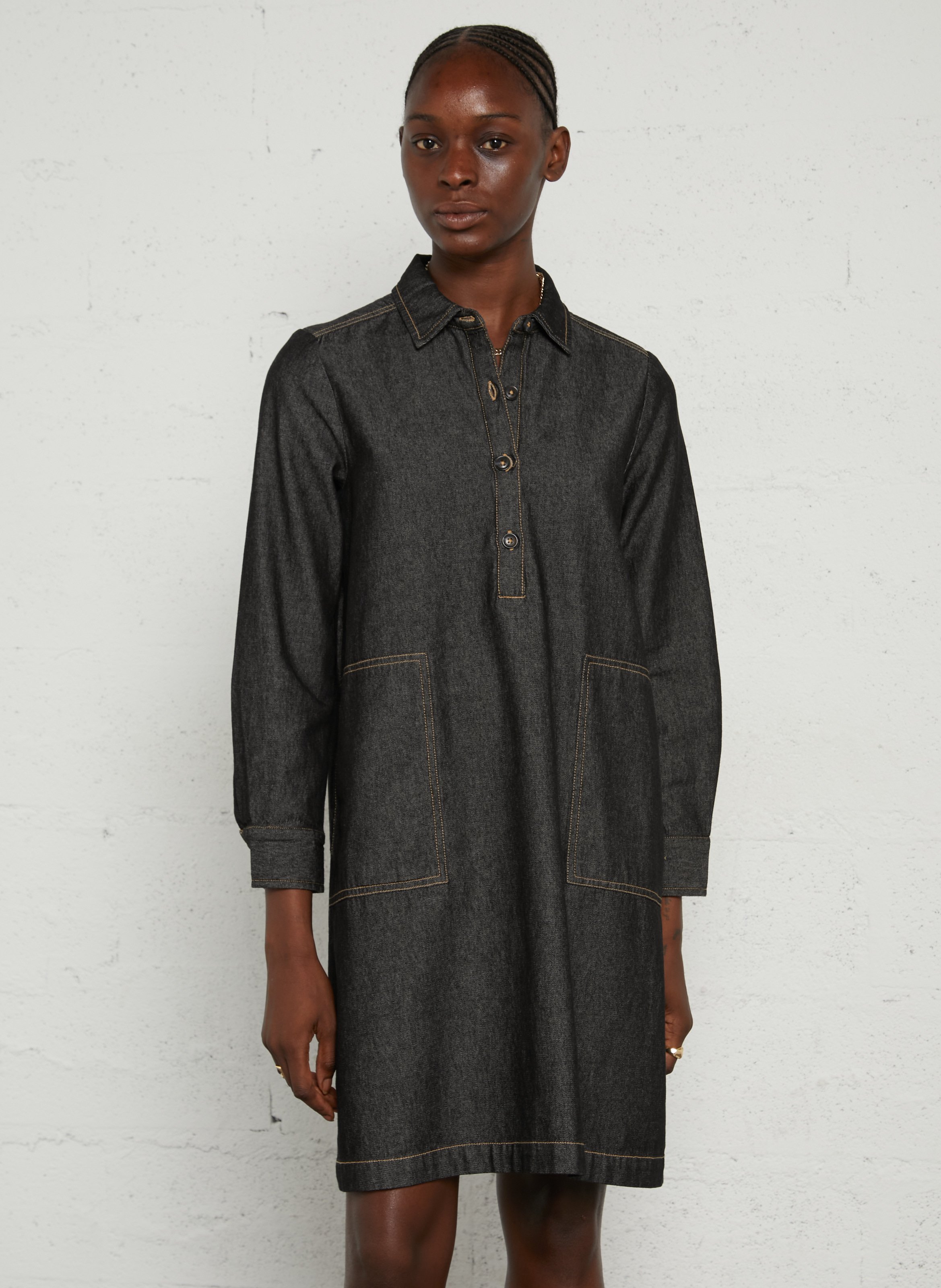 Robe courte col polo en coton NICE THINGS Gris