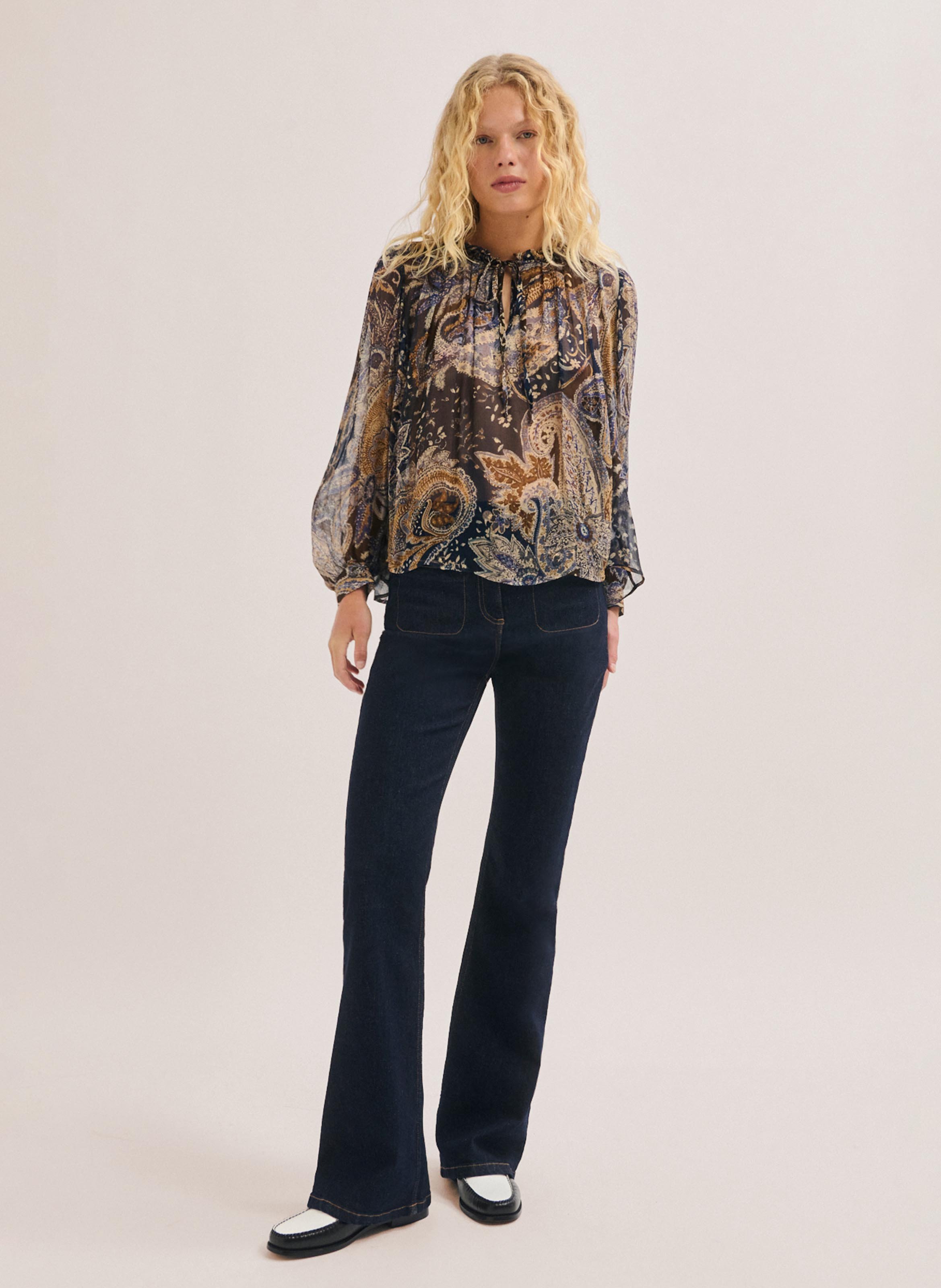 Fluid ruffled printed blouse PABLO Blue
