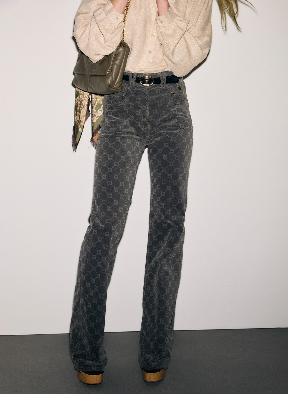 Flare jeans with monogram pattern in blended cotton | Grey GERARD DAREL Women