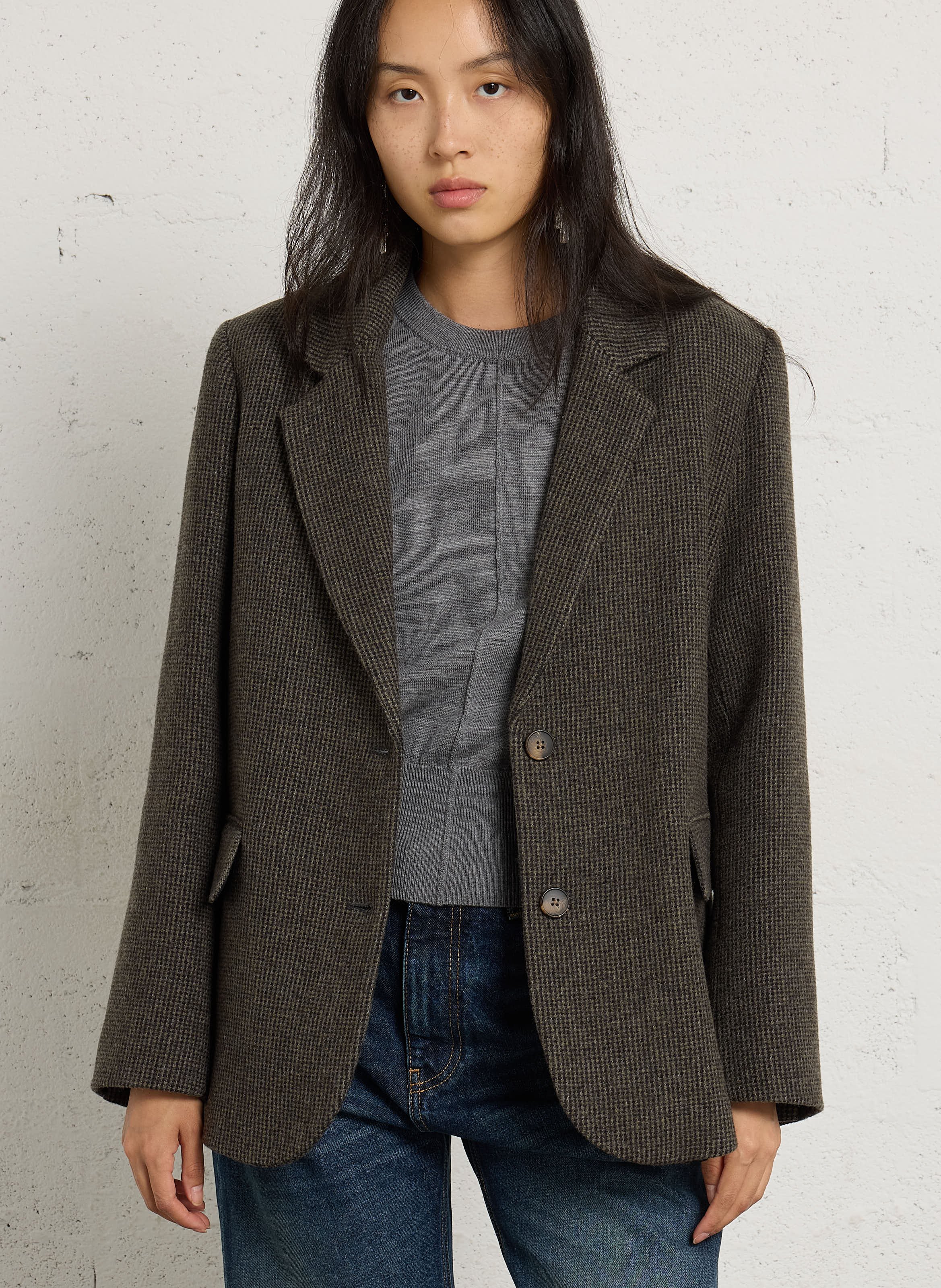Straight wool blend blazer coat MAISON HOTEL Brown