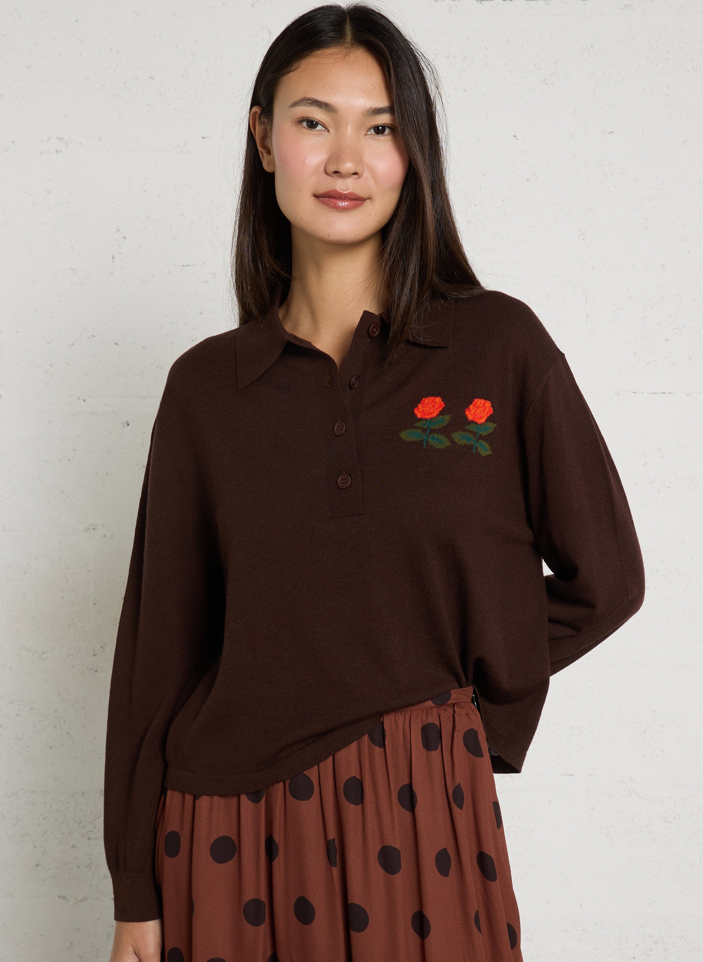 Wool sweater with polo collar THE TINY BIG SISTER Brown