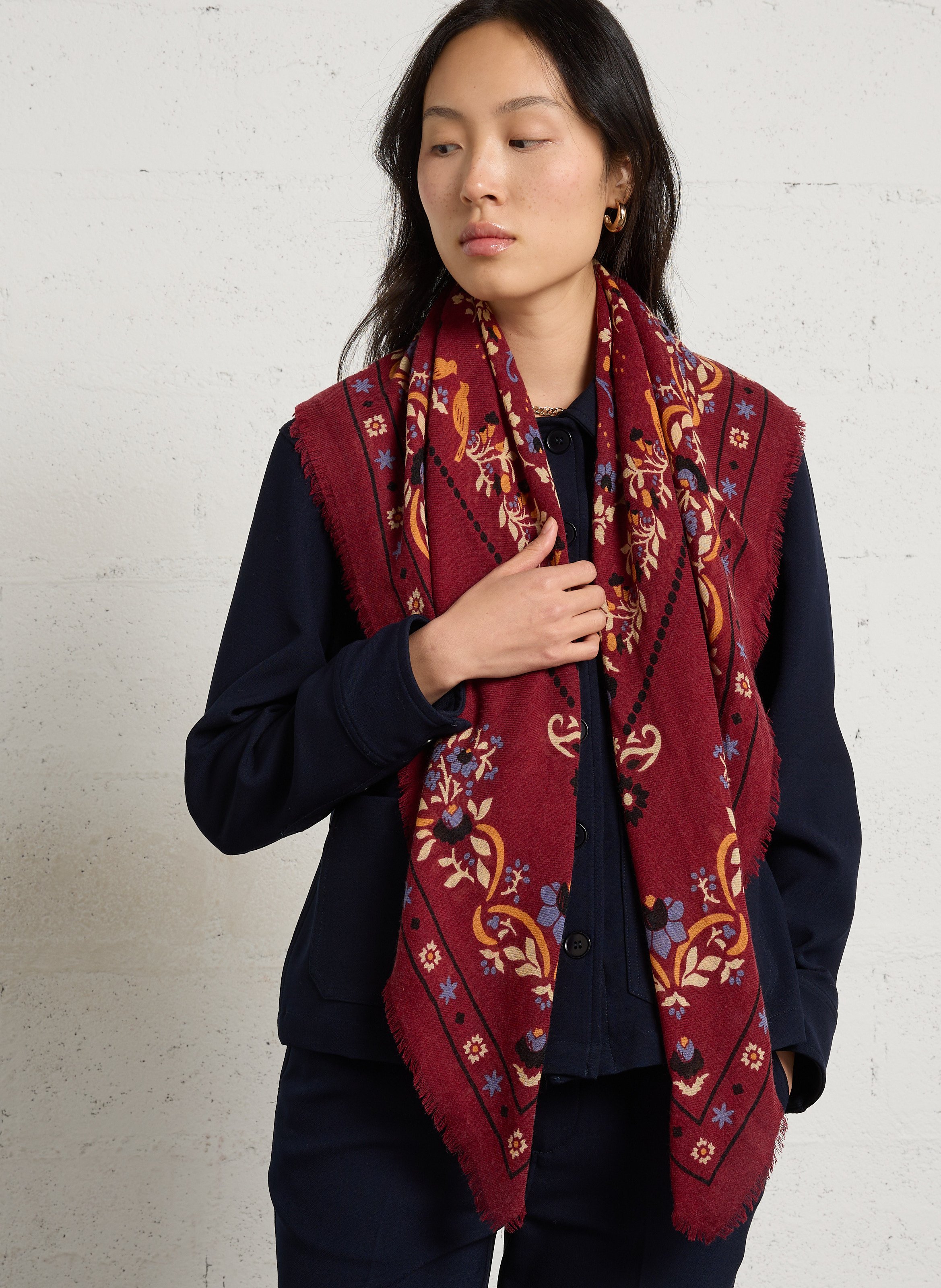 Foulard imprimé en laine et soie MAISON LECOMTE FLAMENT