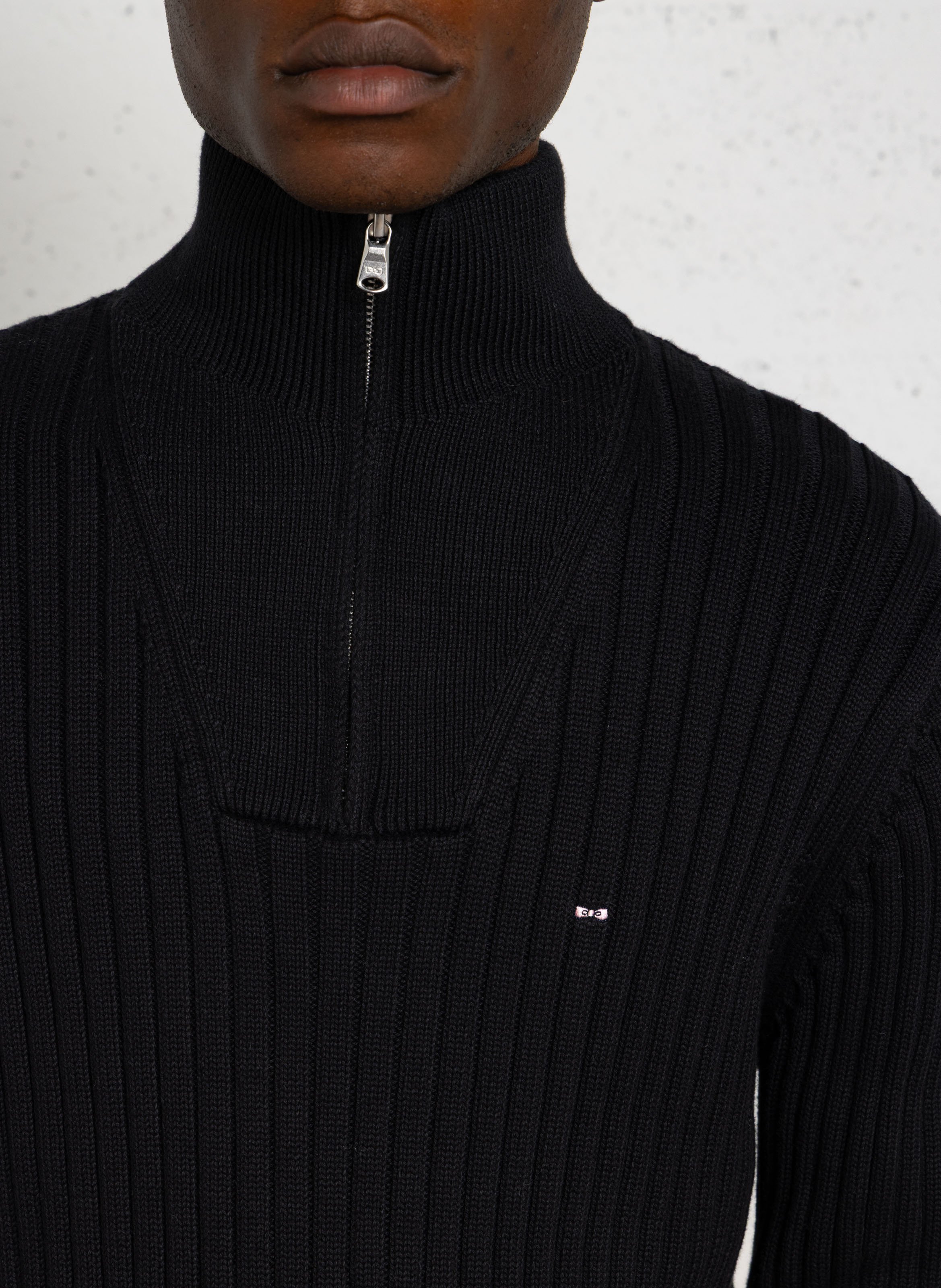 Straight-fit ribbed cotton zip-up high-neck sweater EDEN PARK Black