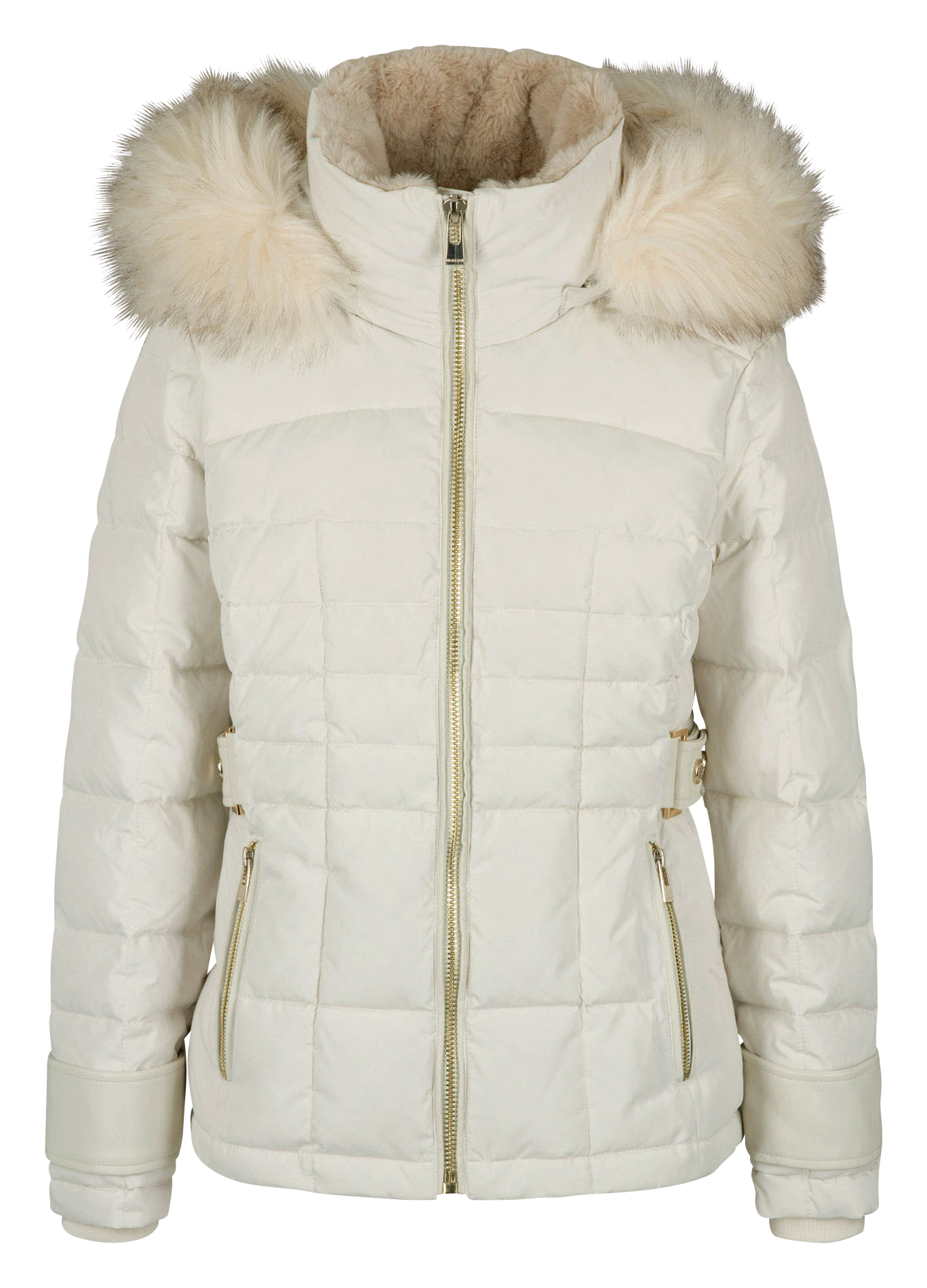 Short Down Jacket With Faux Fur Hood Ivoire Women Place des