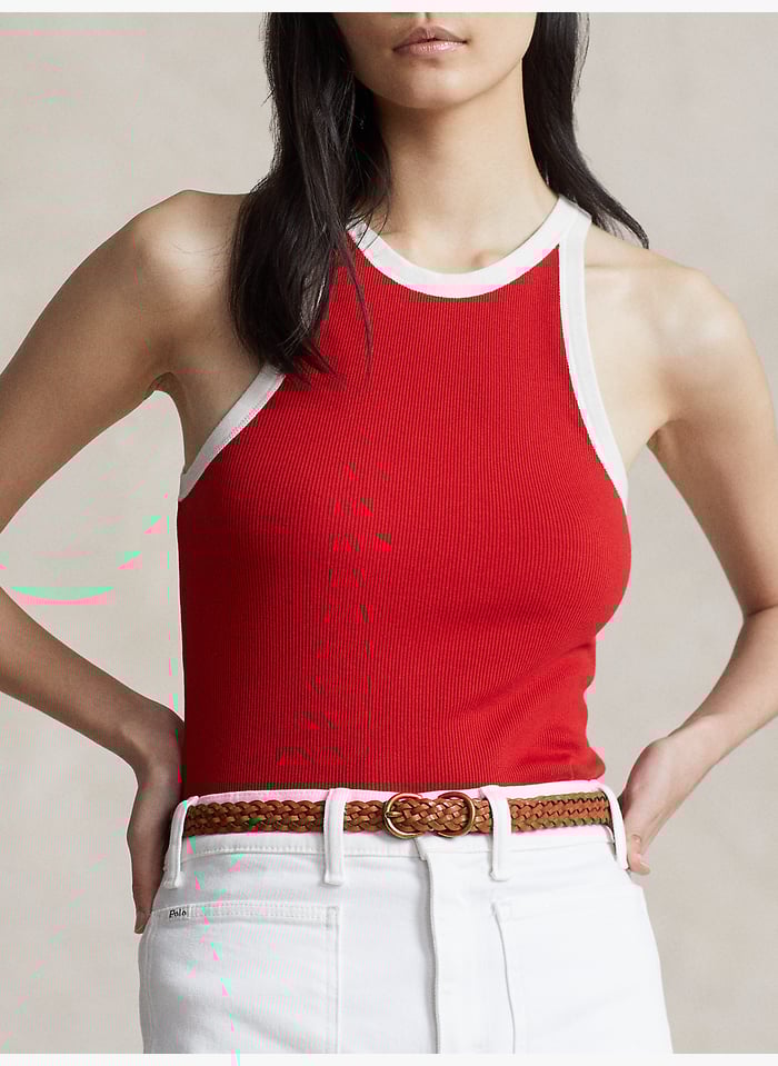 D bardeur col rond droit en coton Beige