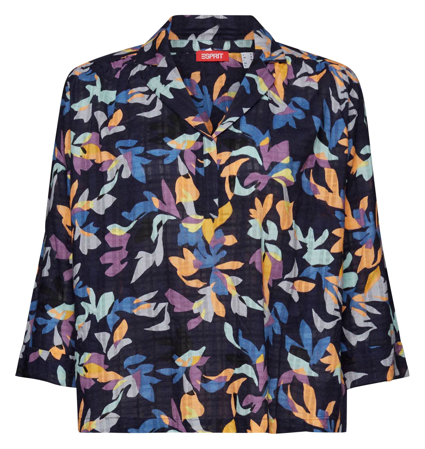 Straight cotton blouse with tailored collar ESPRIT Blue