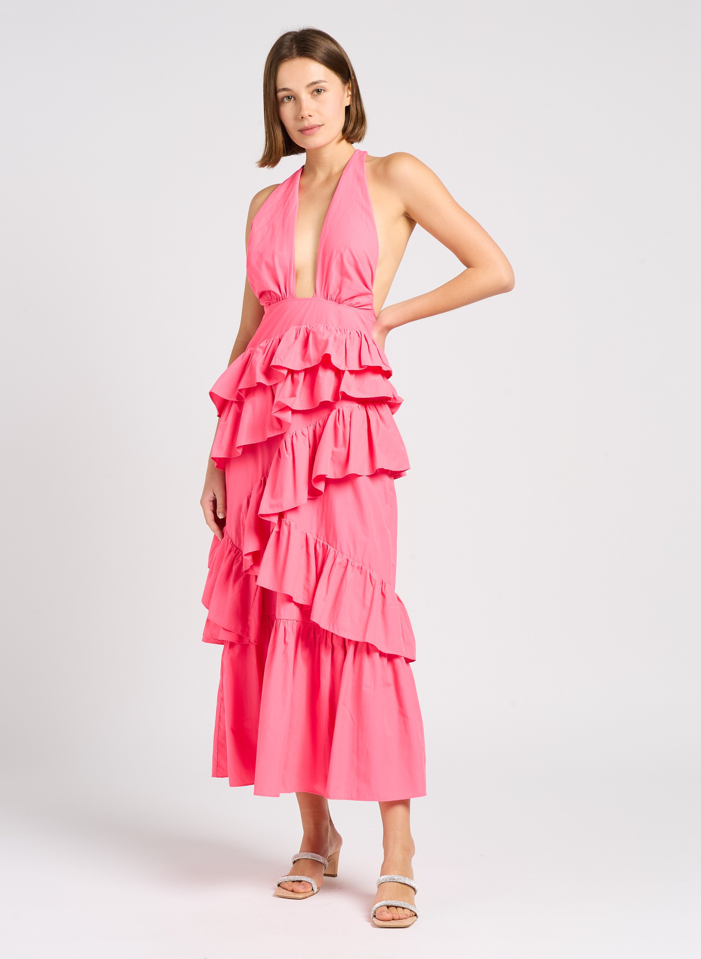 Robe longue à volants asymétriques  SUNDRESS Rose