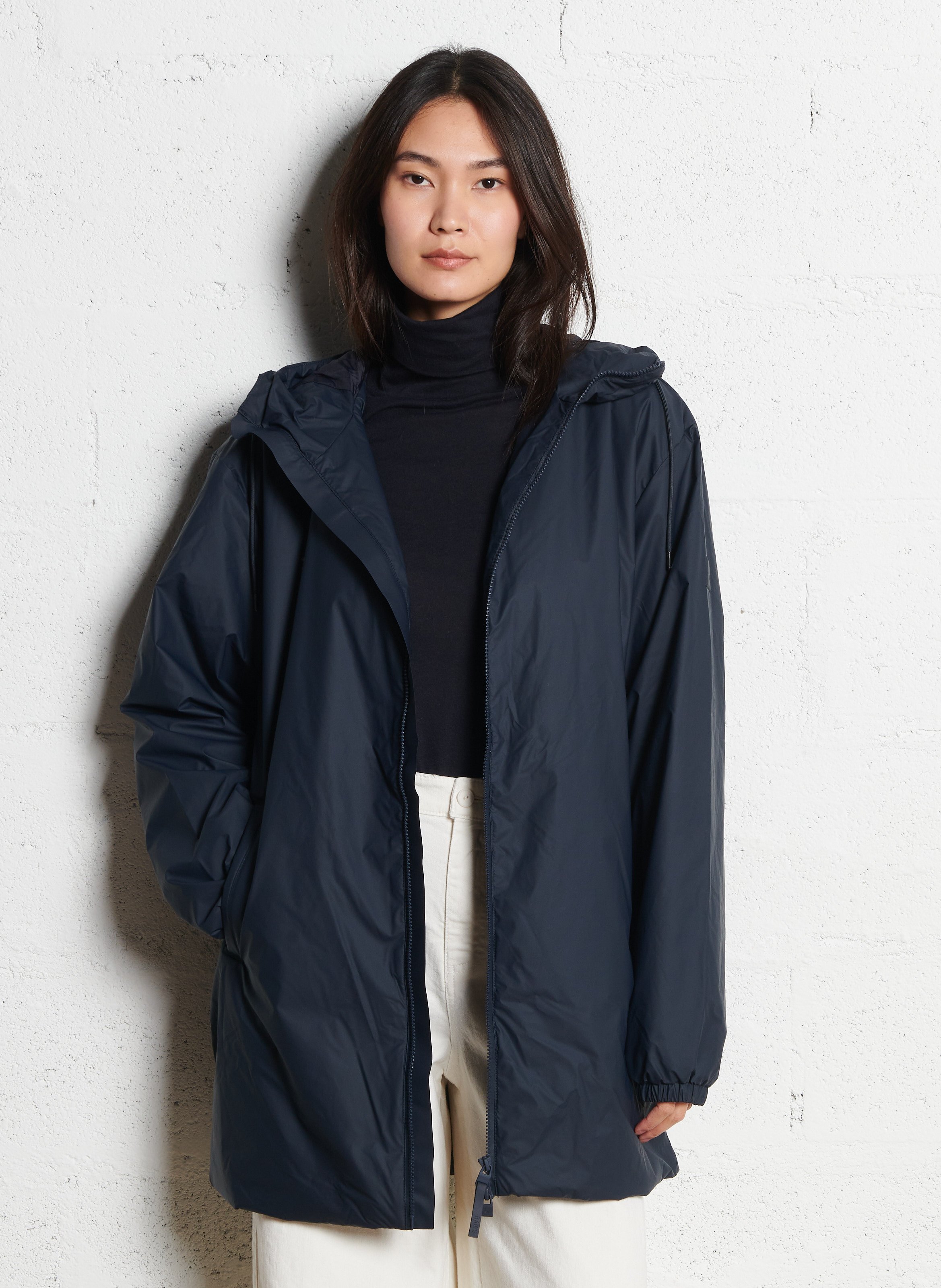 Imperméable col montant droit à capuche RAINS Bleu