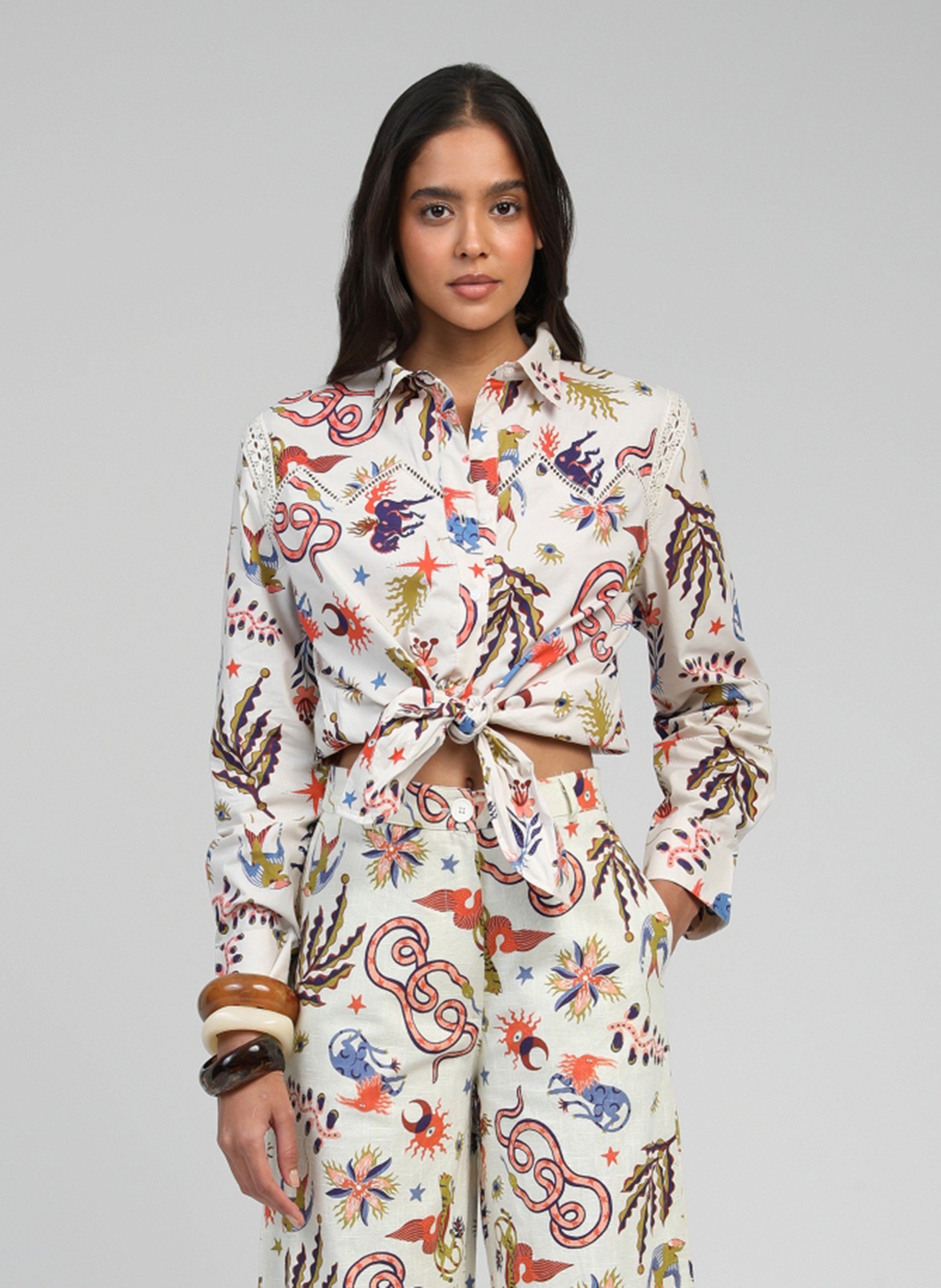 Straight printed cotton shirt AN'GE