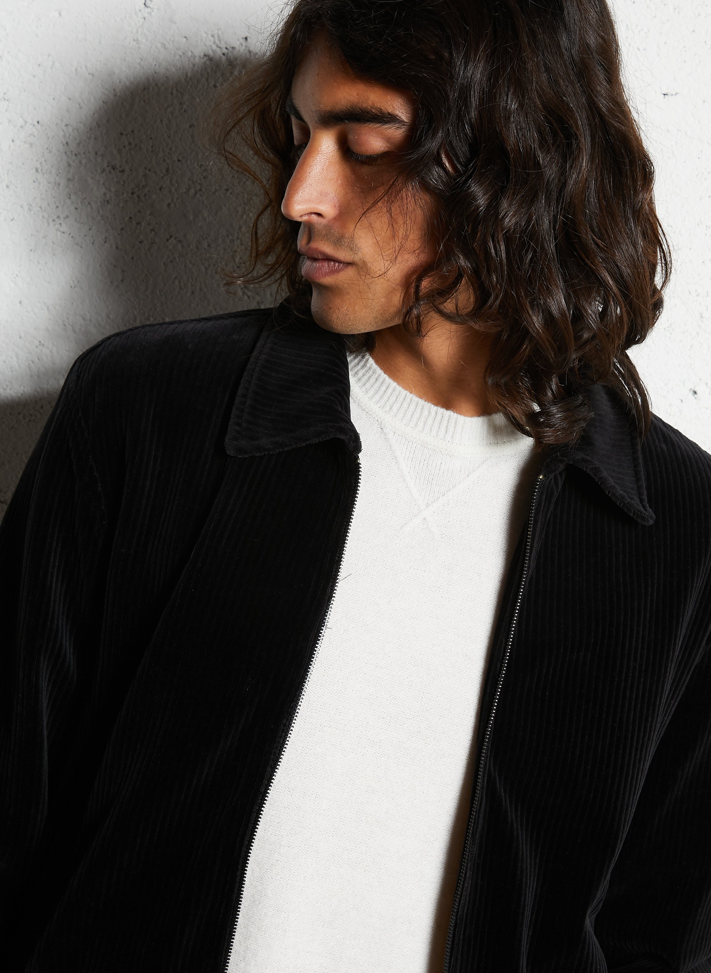 Straight ribbed cotton blend jacket IKKS Black