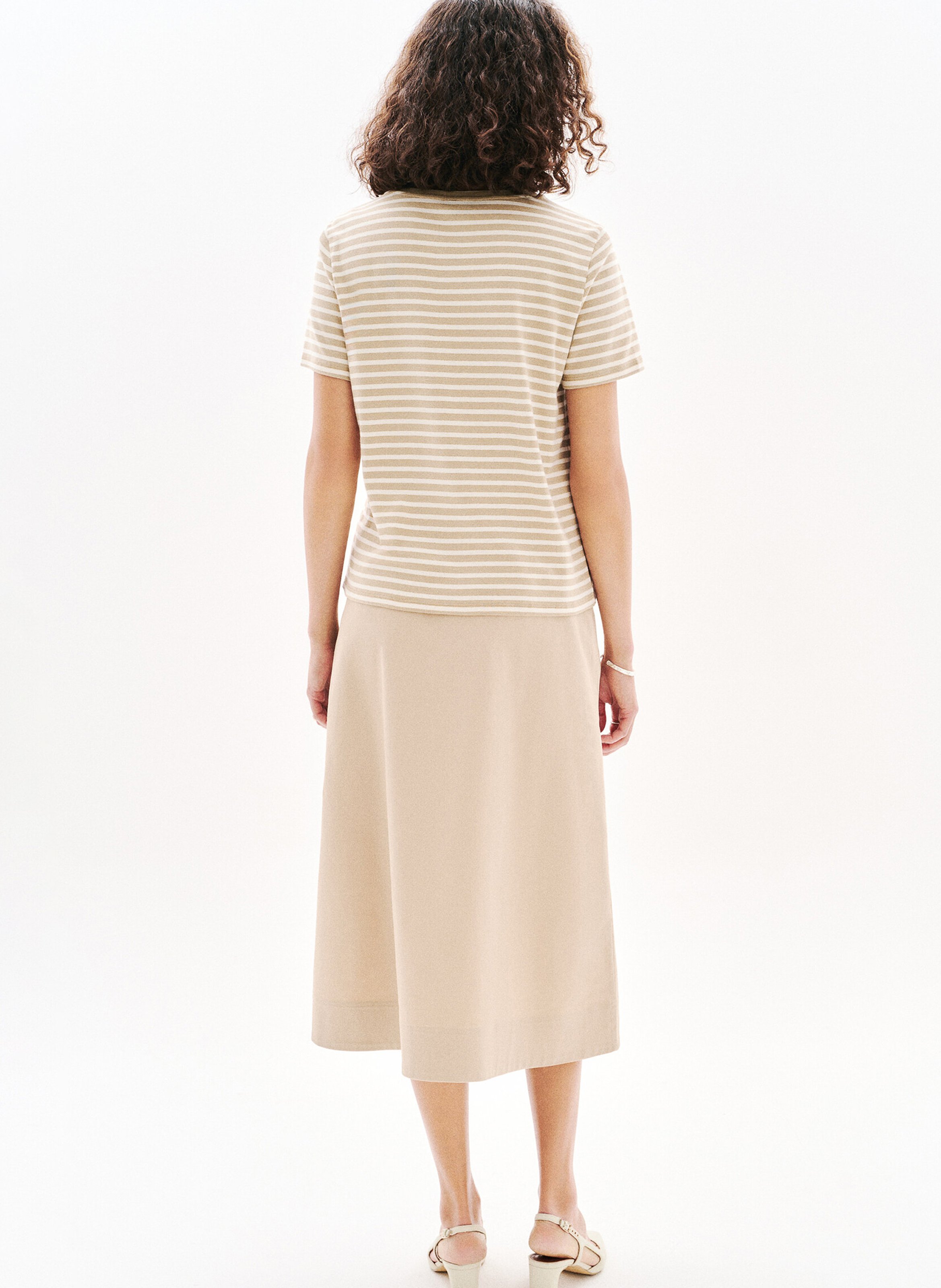 Straight striped round-neck T-shirt CAROLL Brown