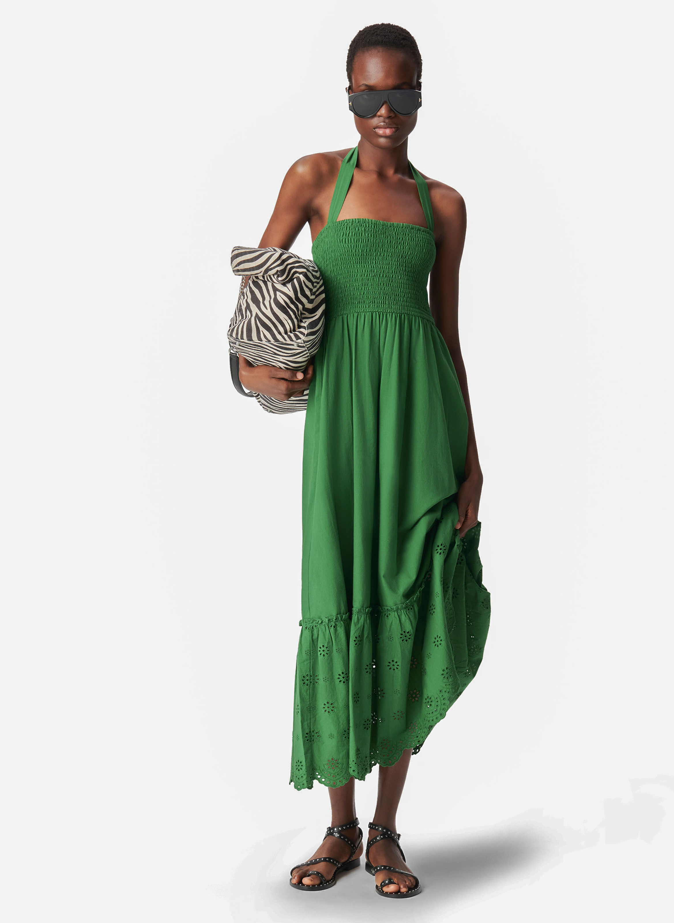 Robe Verte Ikks Fille Robe Midi Col Carré En Coton Vert Ikks Femme
