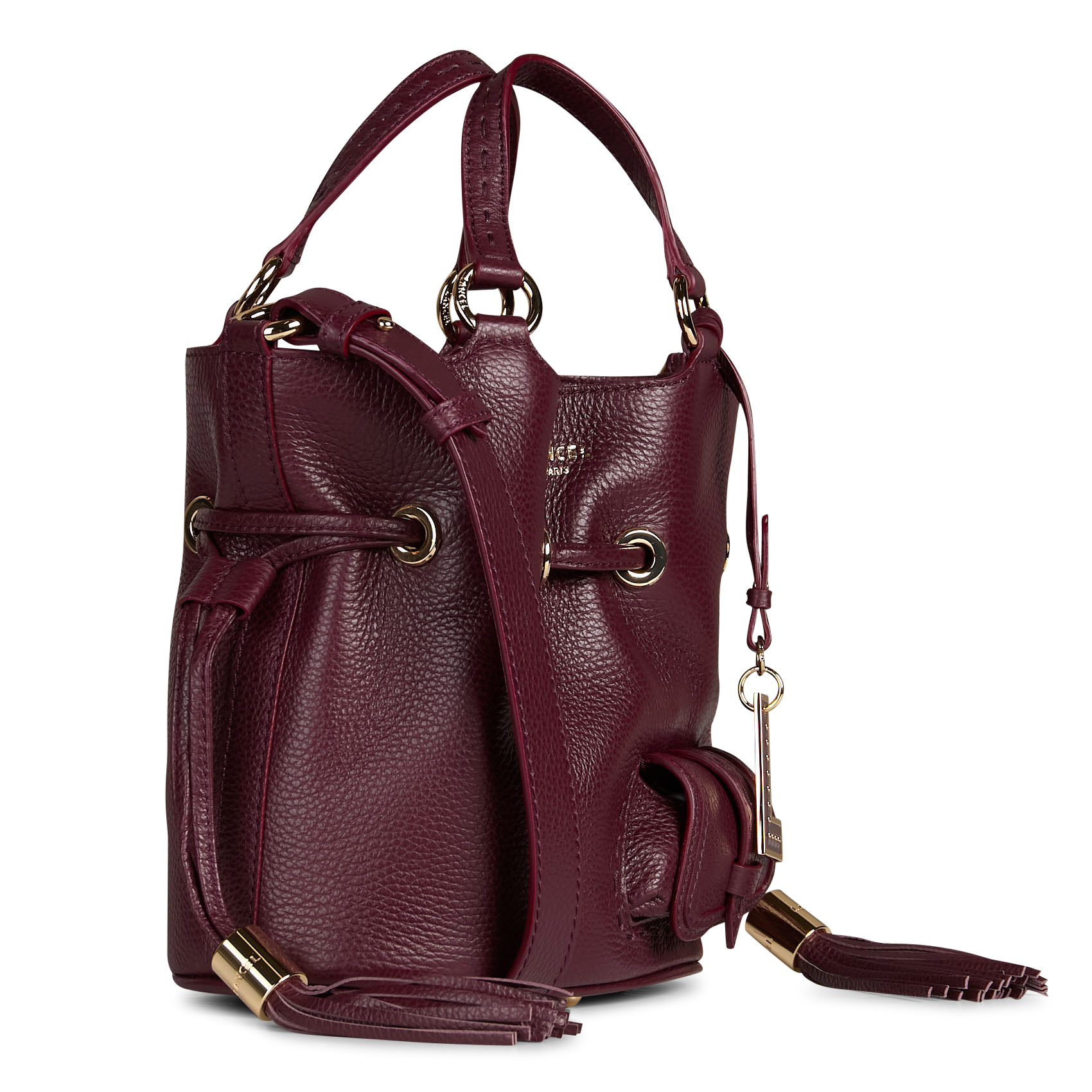 Grained leather bucket bag LANCEL Plums