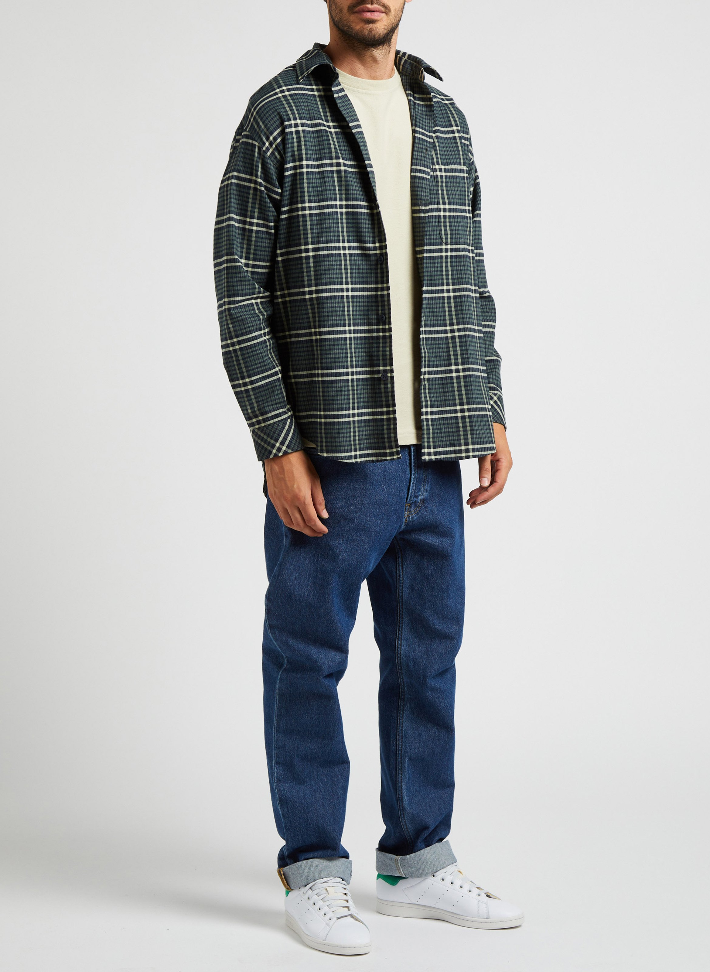 Checked cotton shirt with classic collar SAMSOE SAMSOE Grey