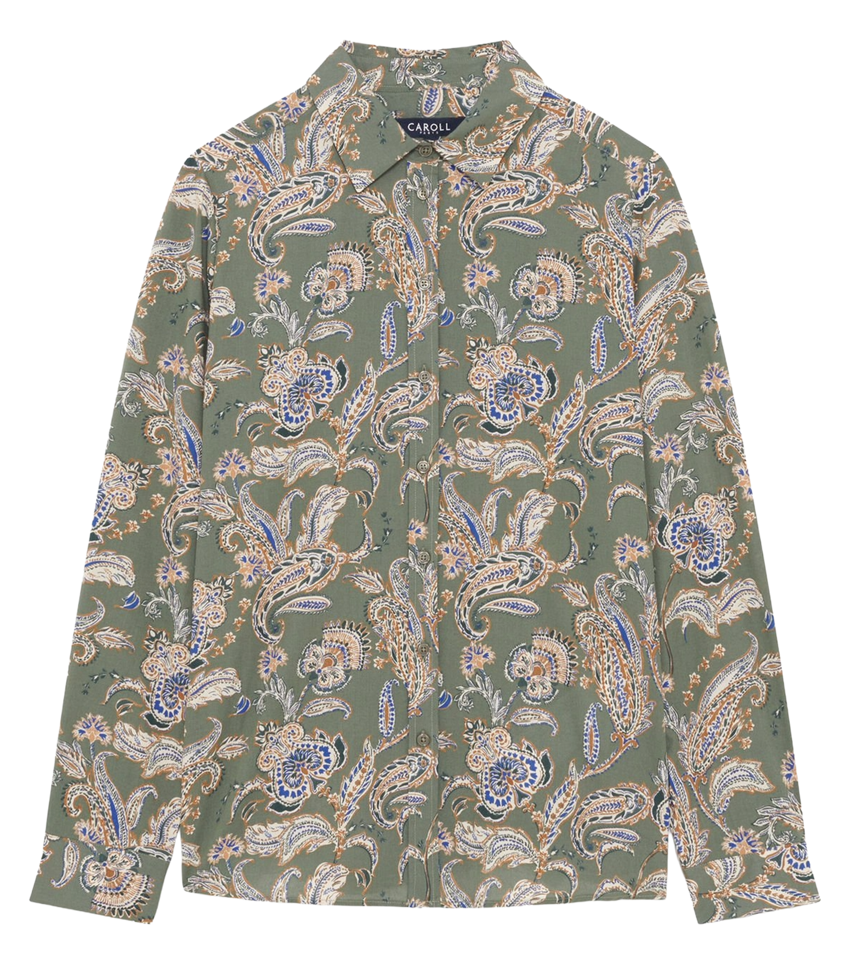 Chemise droite en coton imprimé CAROLL Vert