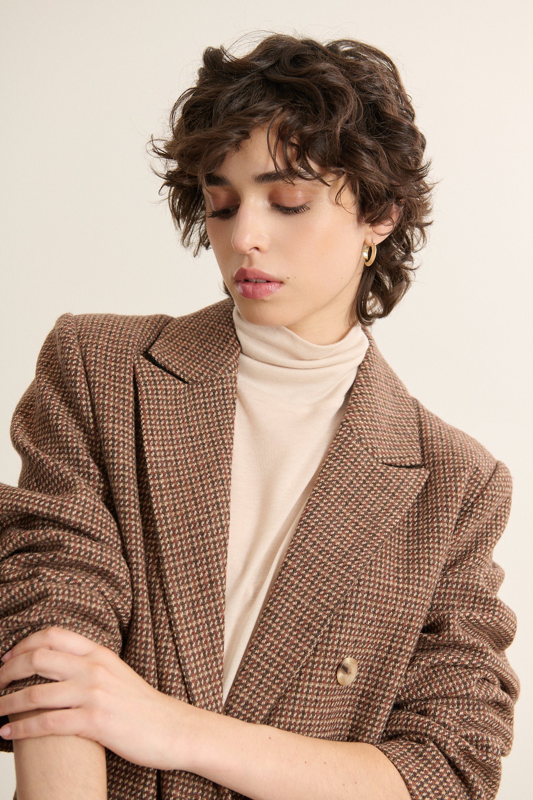 Checked wool blend blazer coat GARANCE PARIS Brown