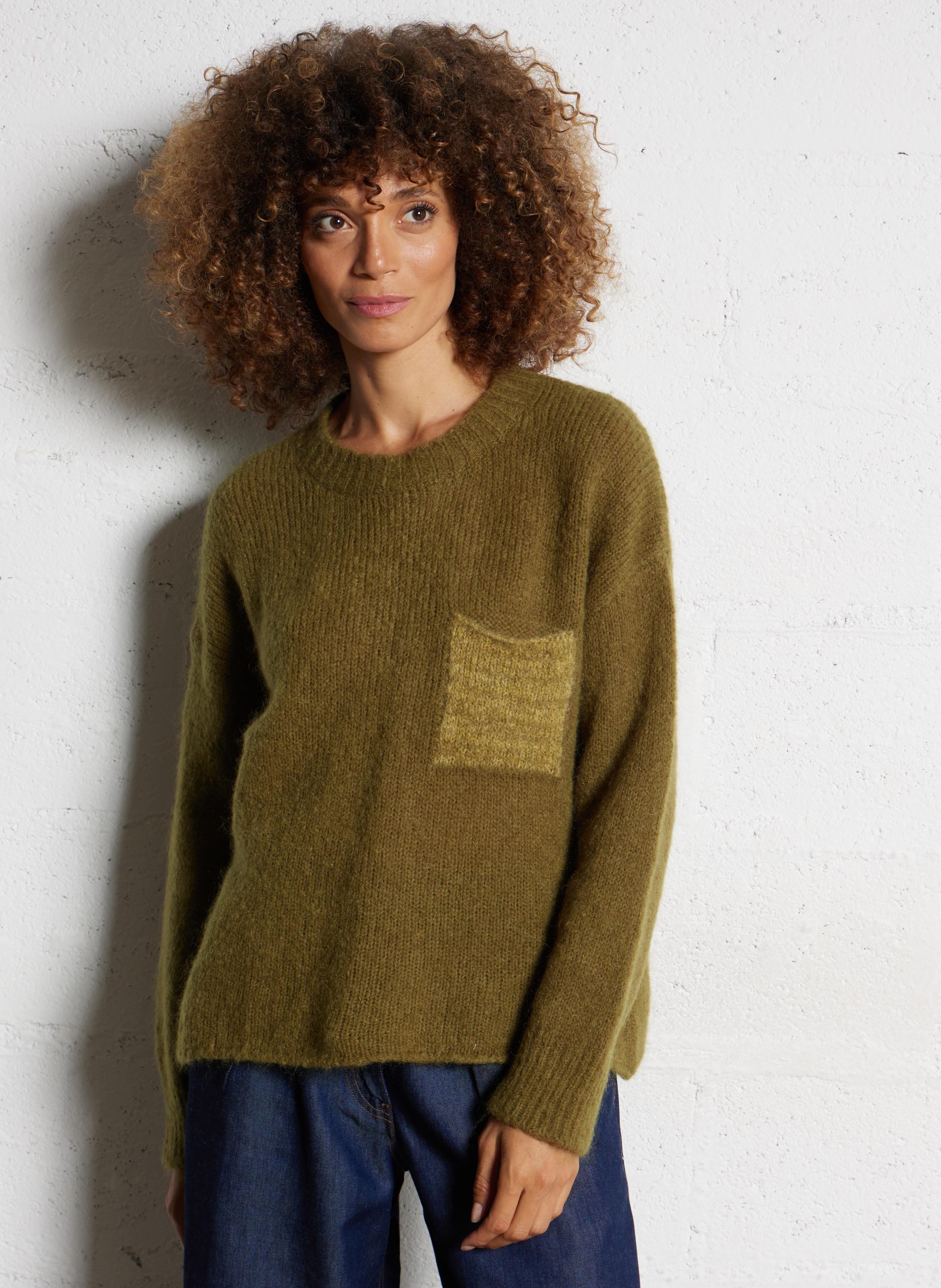 Pull col rond en laine mélangée MAISON ANJE Kaki