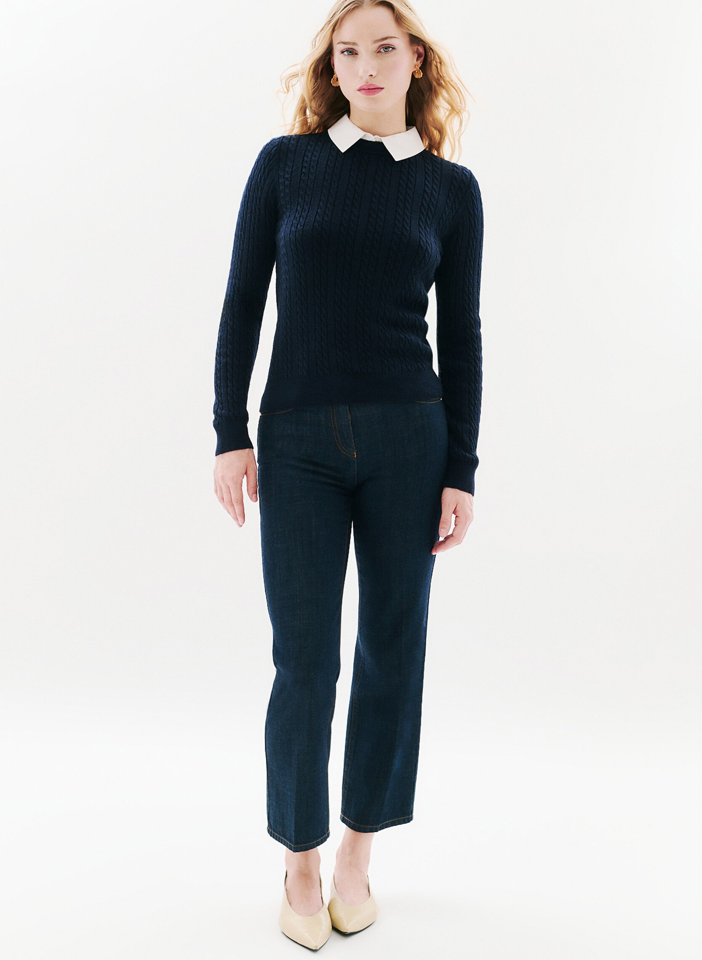 Pull ajusté col classique en laine mélangée CAROLL Bleu