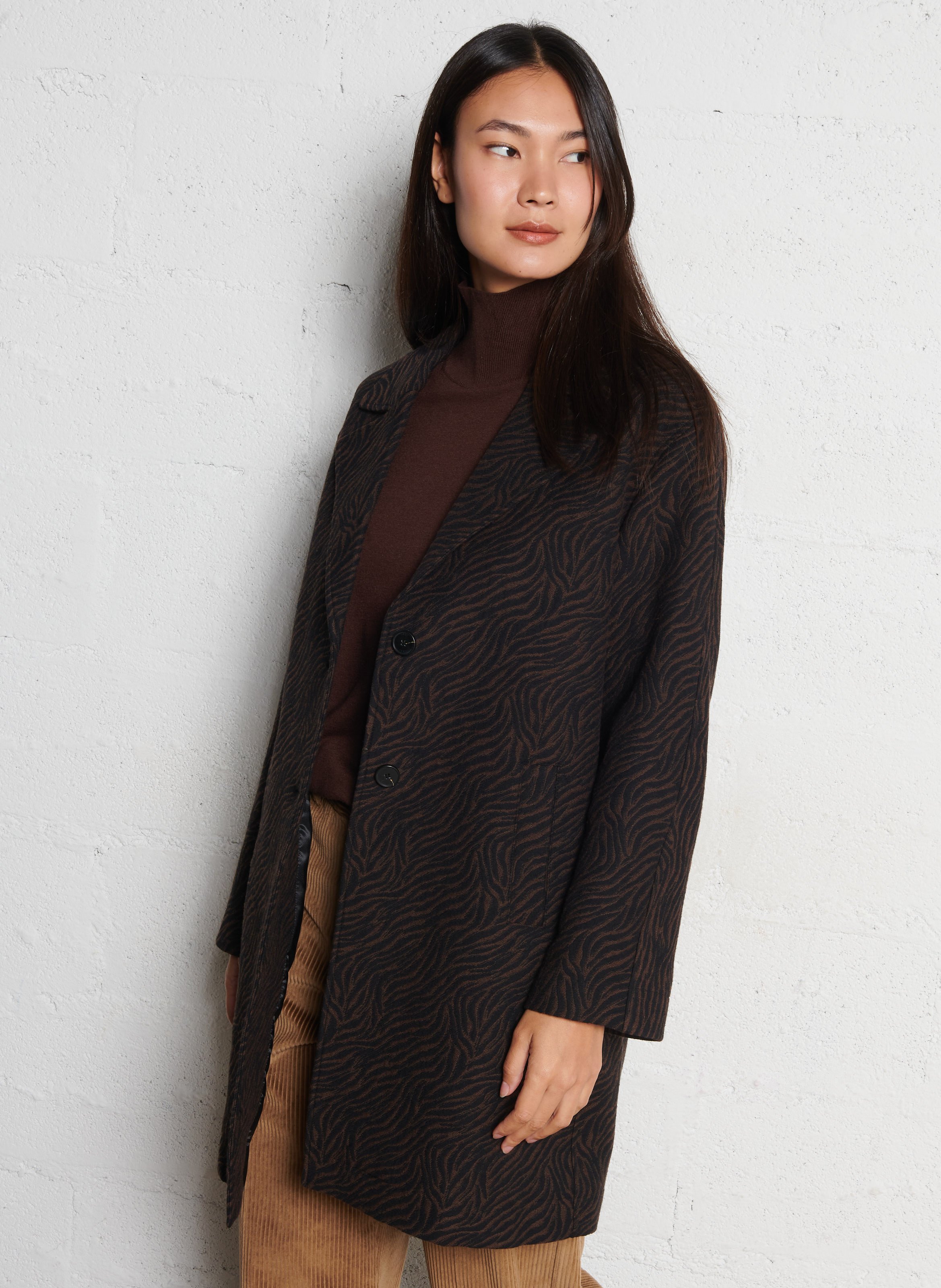 Cotton-blend coat with tailored collar IKKS Brown