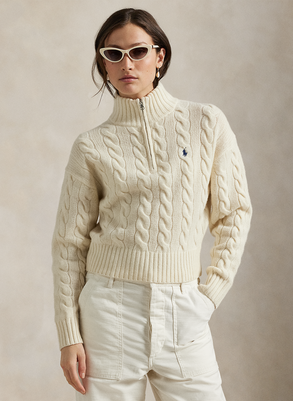 Pull col montant en laine et en cachemire POLO RALPH LAUREN Blanc