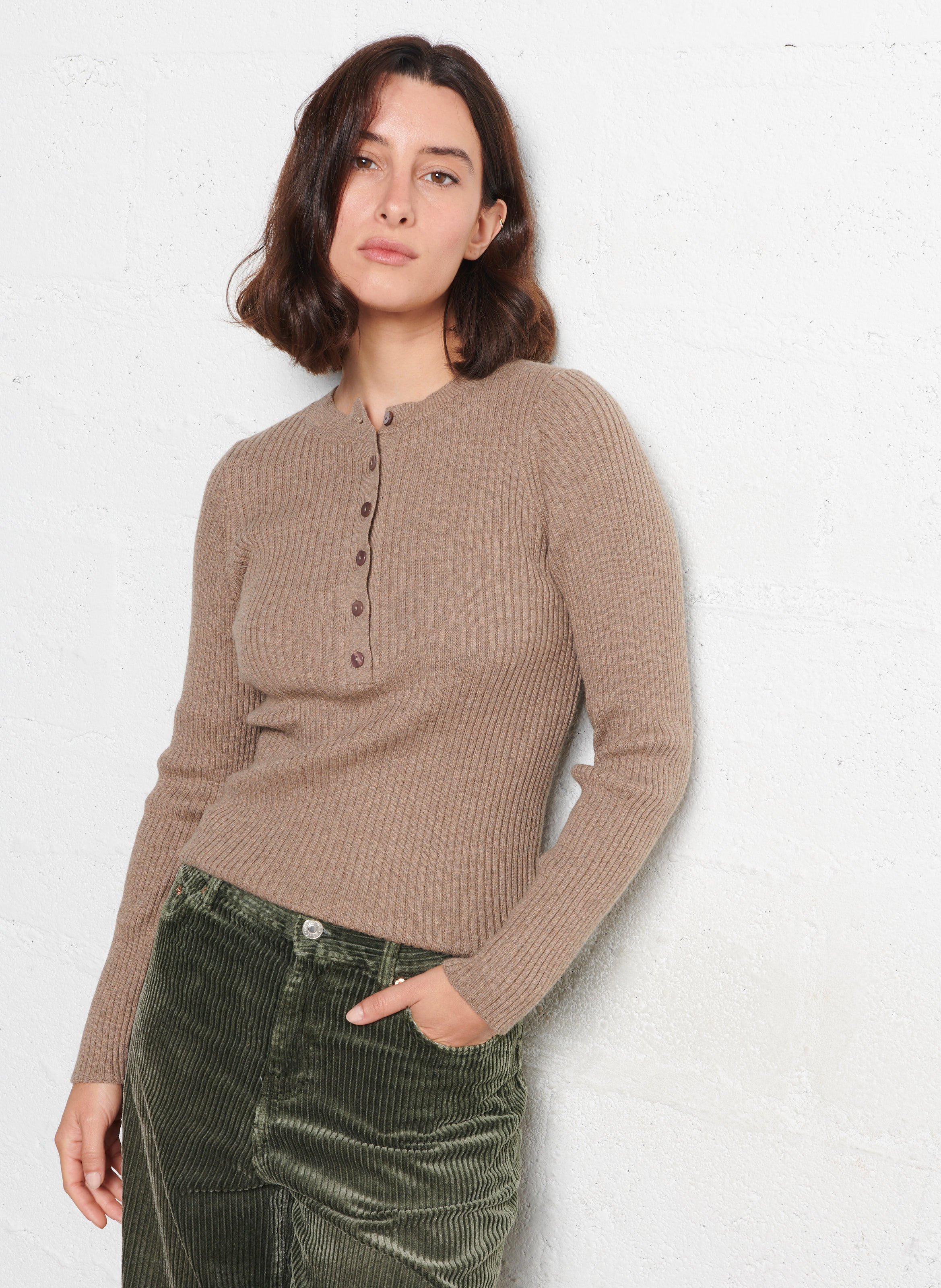 Round neck top in cotton and wool blend HOD PARIS Brown