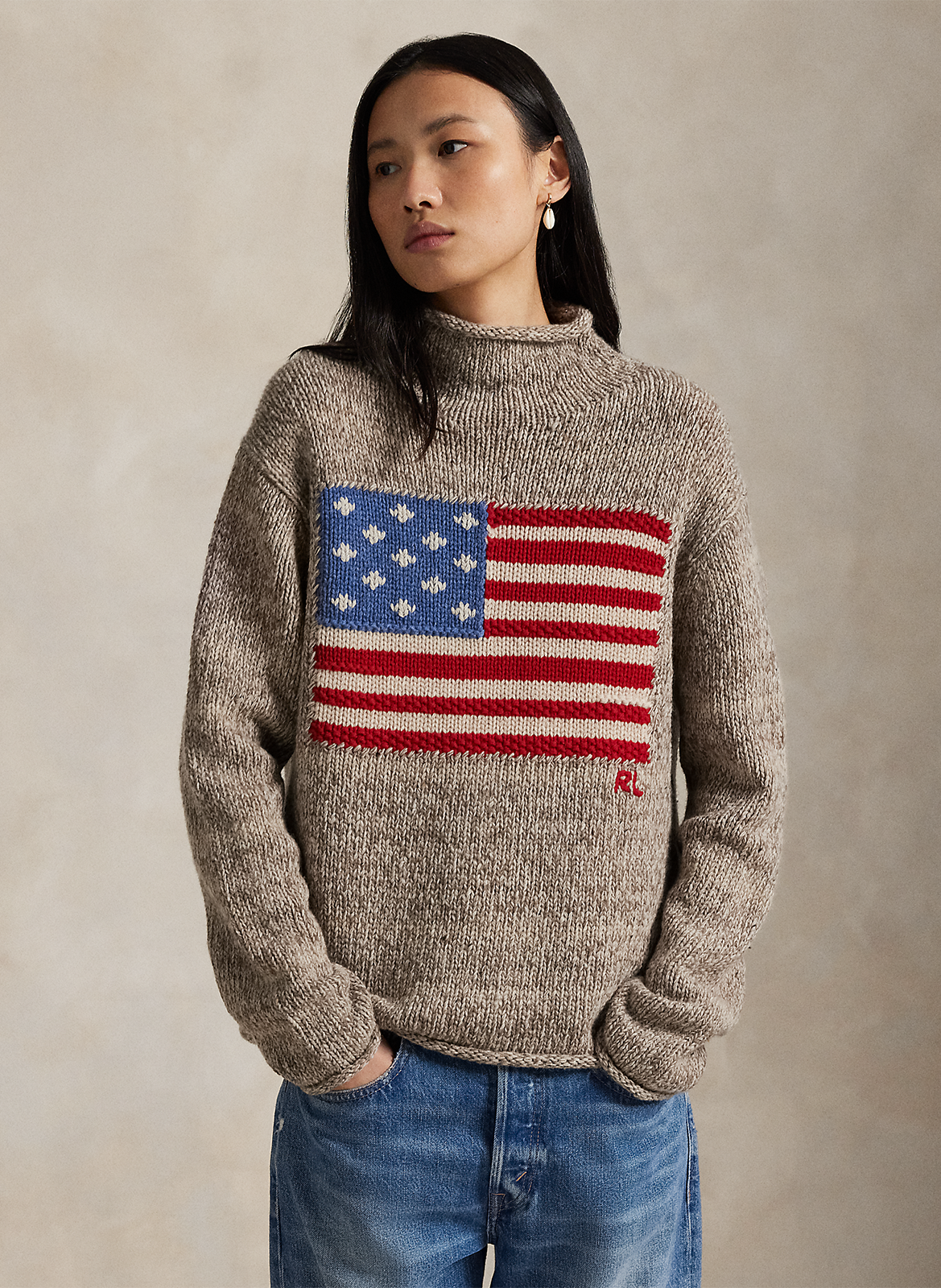 Pull droit col montant en laine mélangée POLO RALPH LAUREN Beige