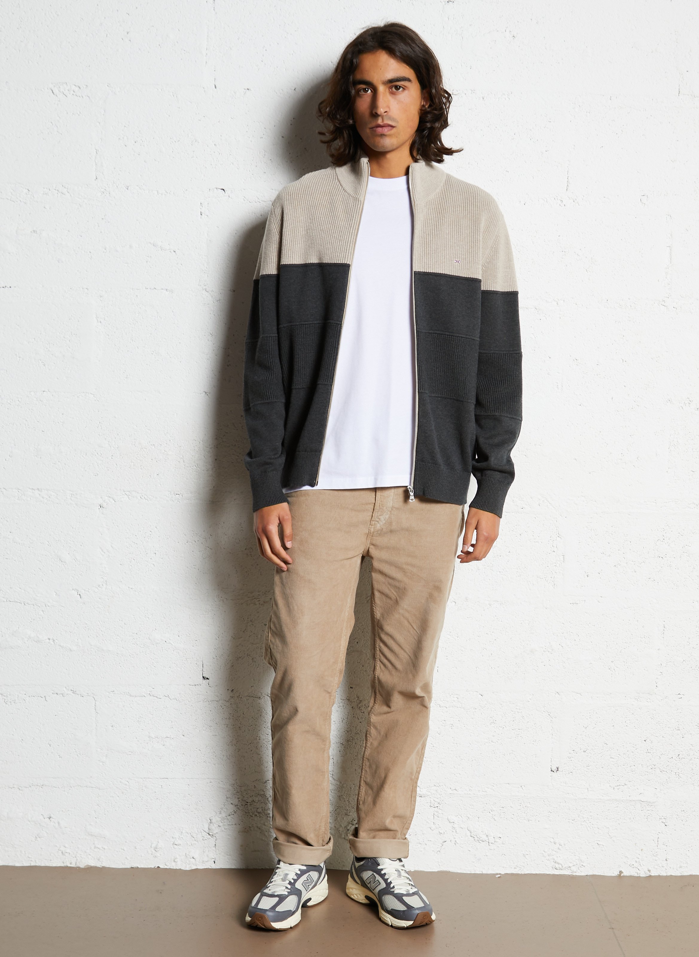 Cardigan zippé à col montant en coton EDEN PARK Gris