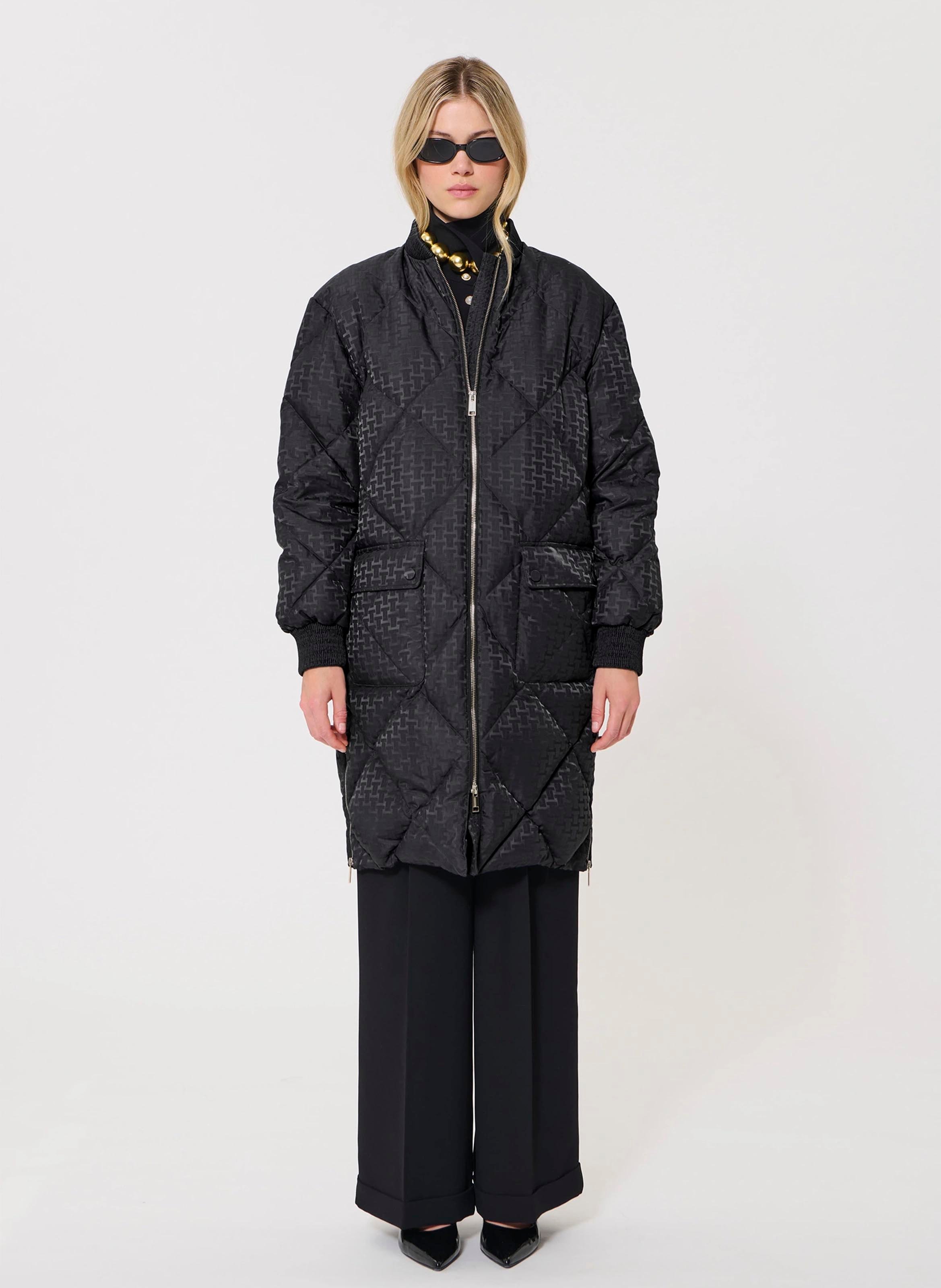 Straight padded jacket in printed jacquard TARA JARMON Black