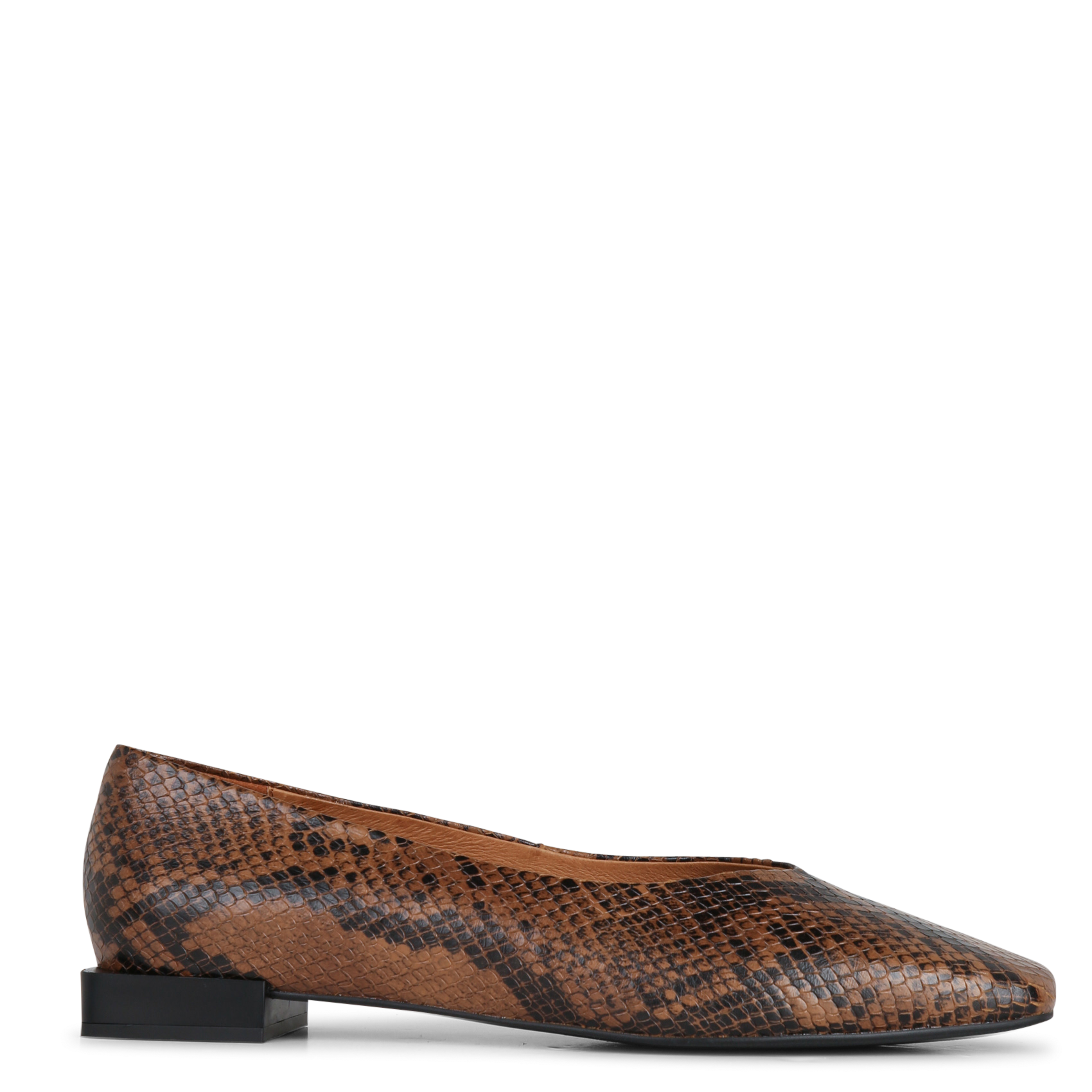 Square-toe Python Ballerina Flats in Leather ANGEL ALARCON Brown