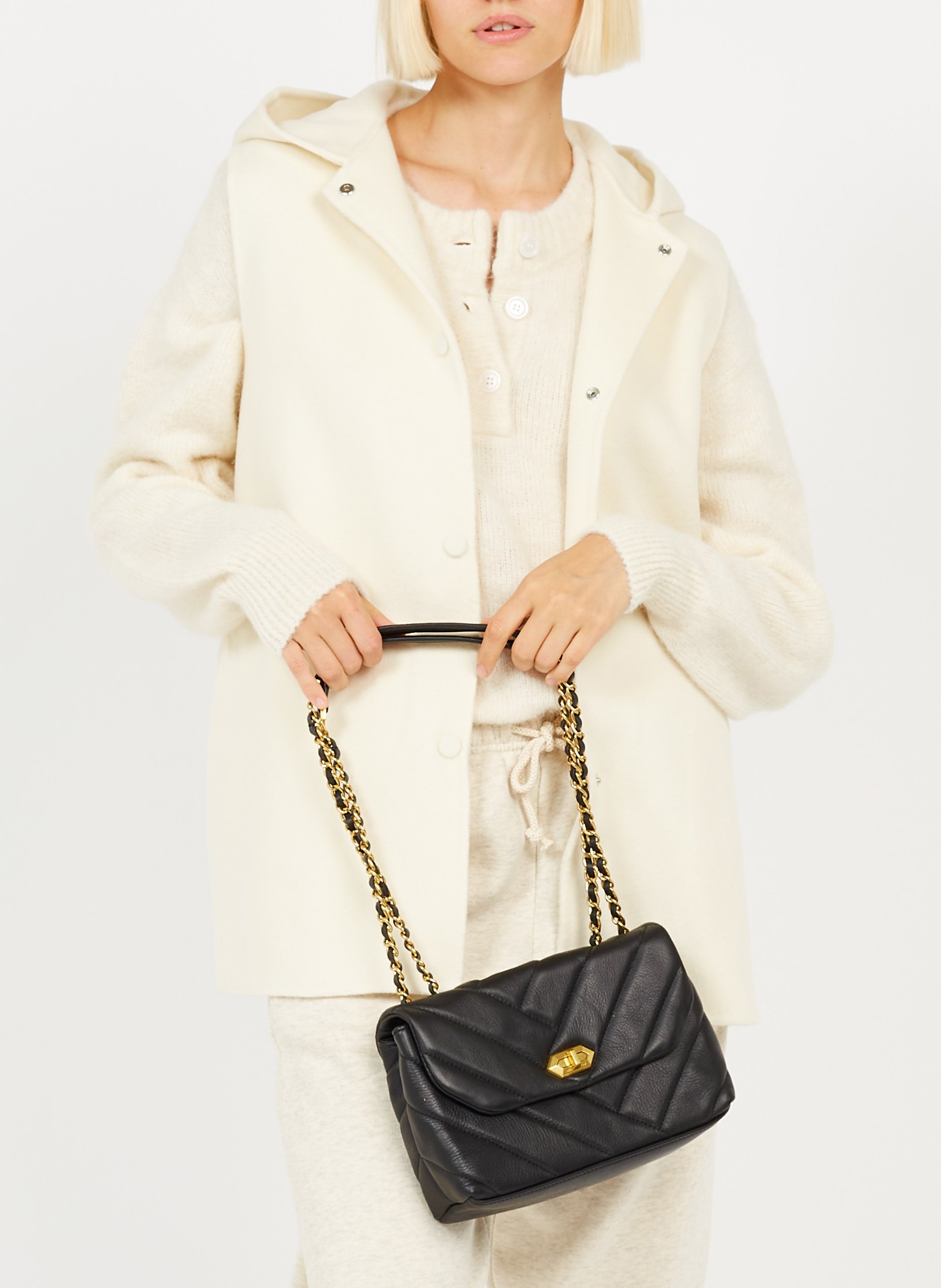 Gewatteerde, leren tas met schouderriem LANCASTER PARIS Zwart