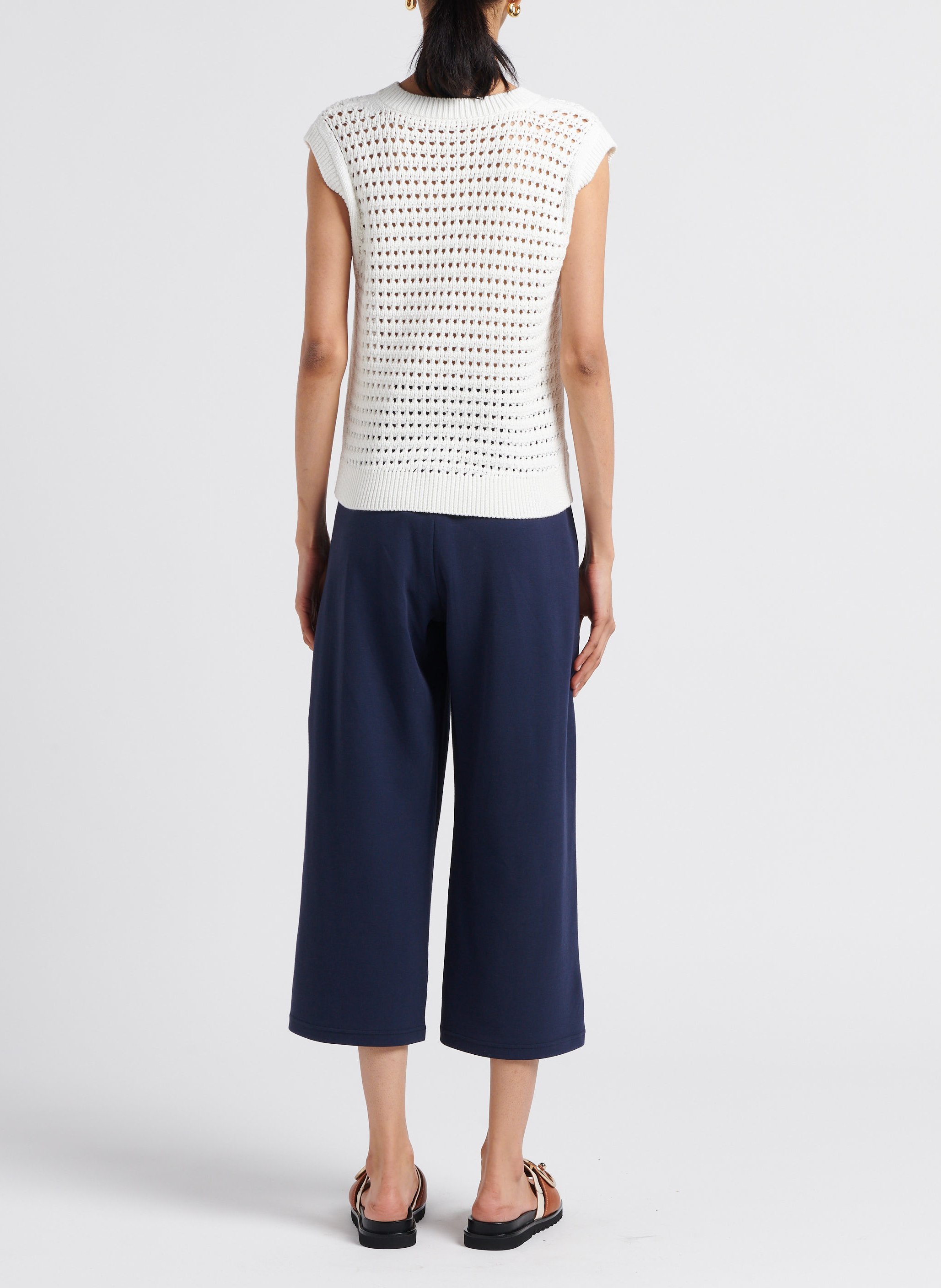 V-neck openwork cotton-blend sleeveless sweater MAX MARA LEISURE White