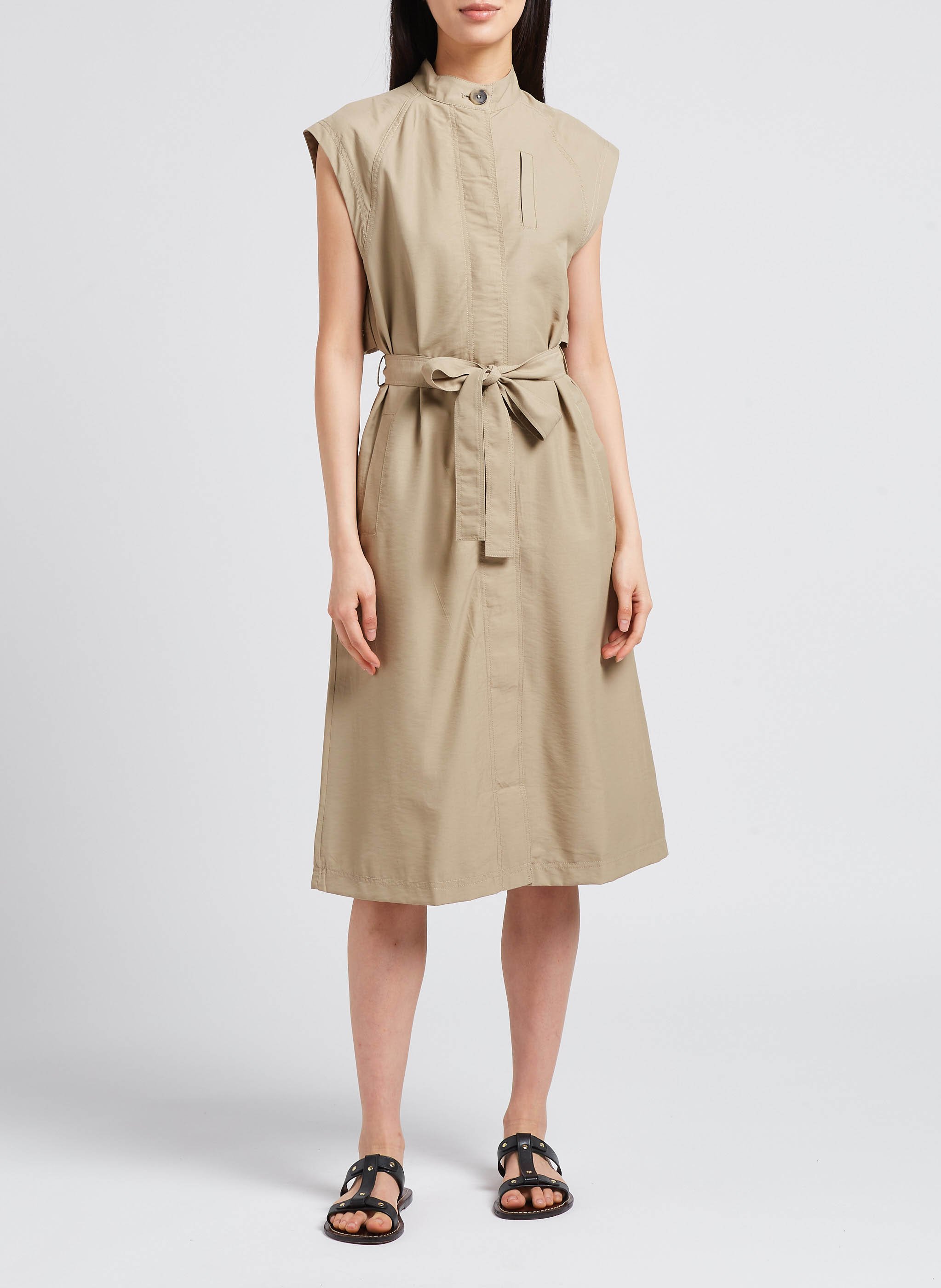 Straight high-neck midi dress MOSS COPENHAGEN Beige