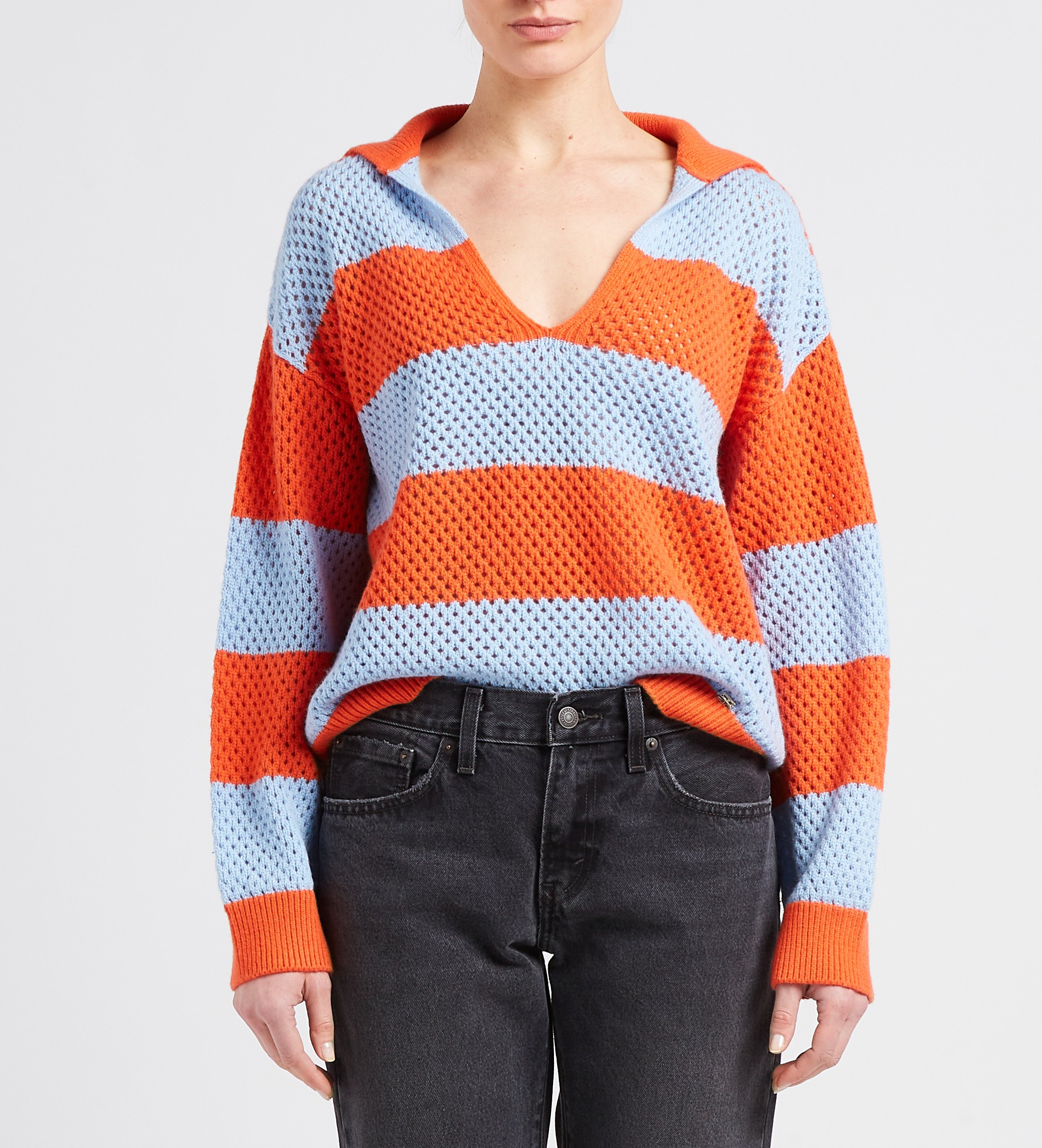 V-neck striped cashmere-blend sweater SONIA RYKIEL Orange