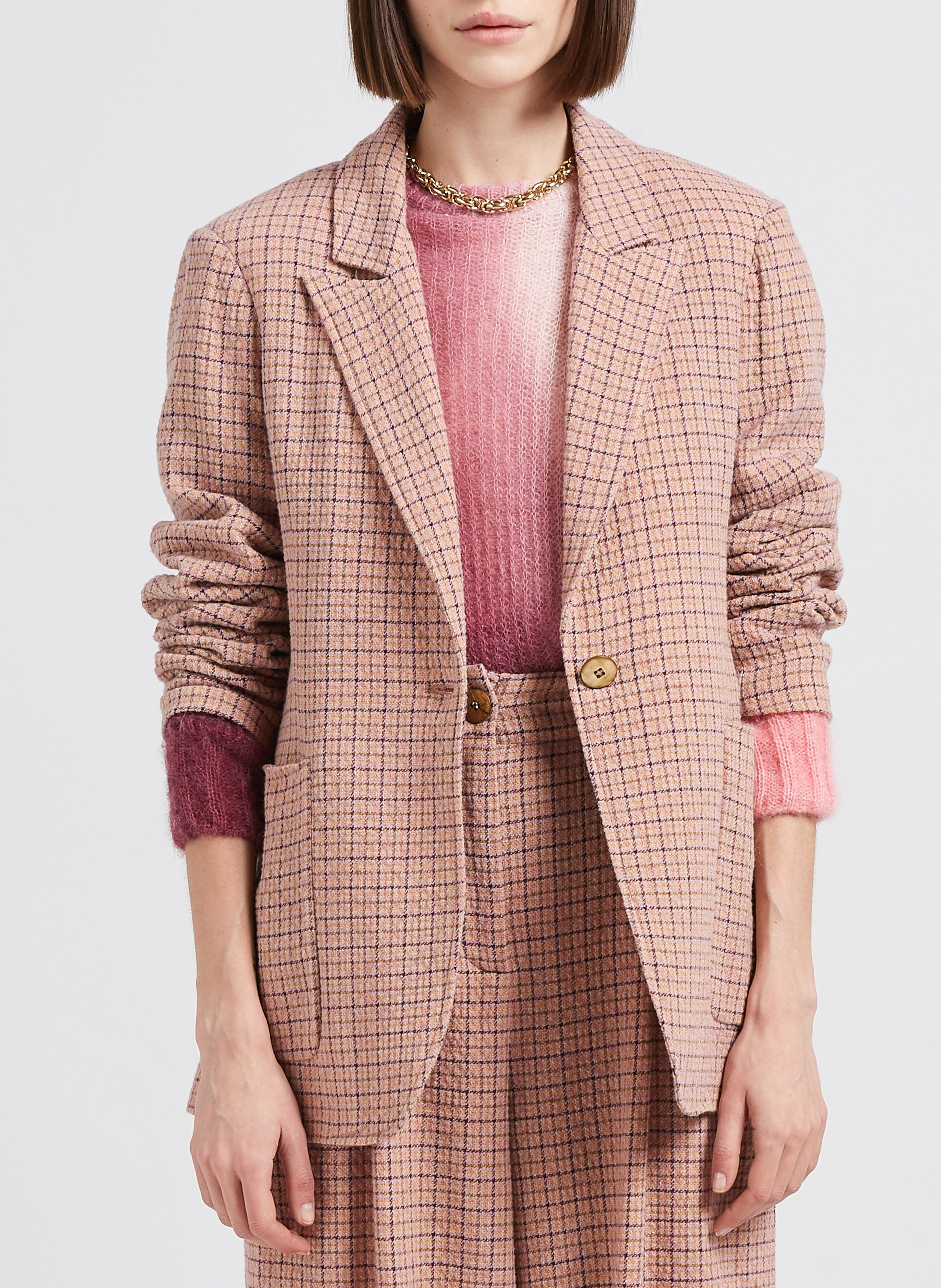 Karierter Blazer aus Wollmix MOMONI Rosa