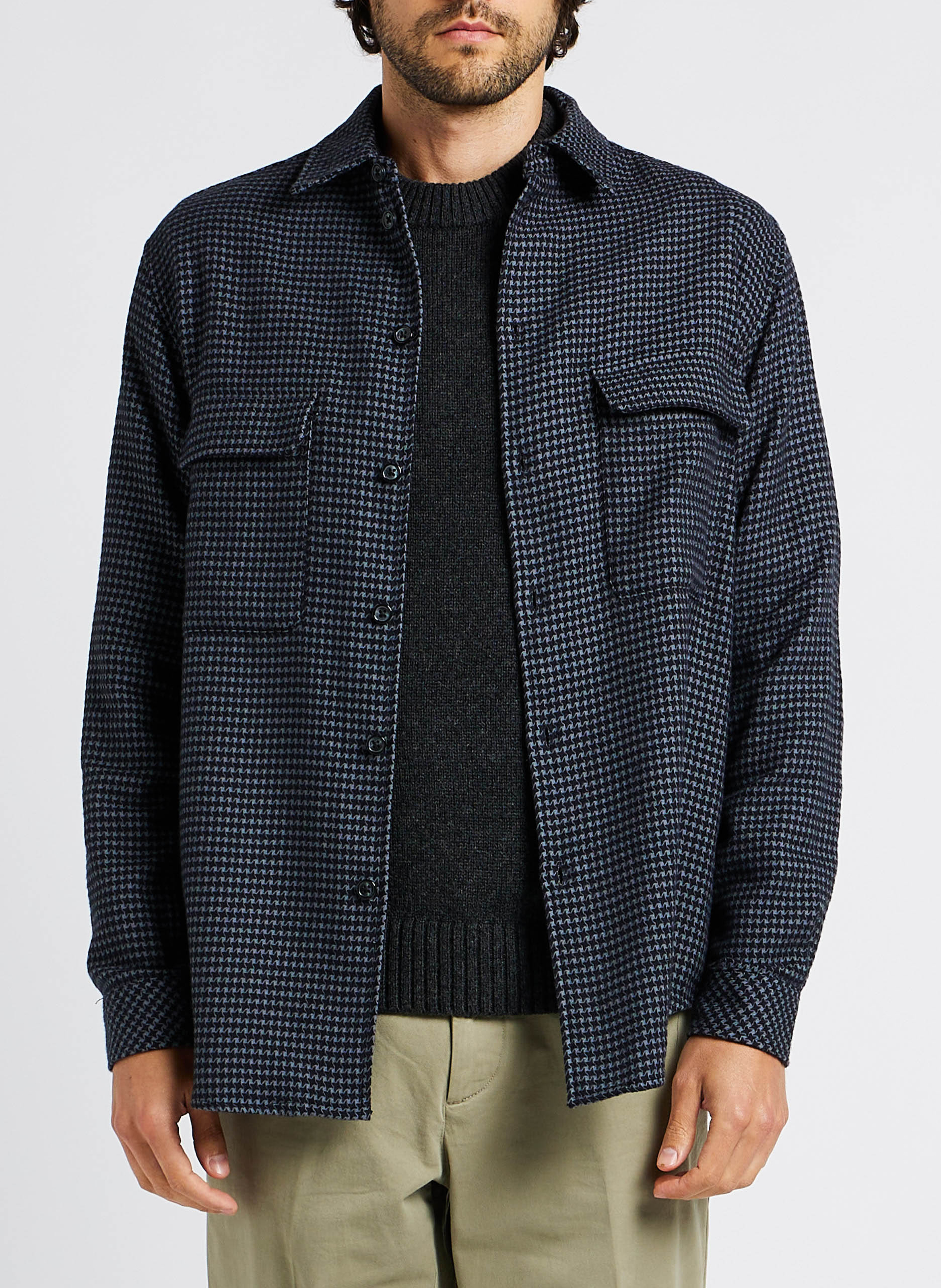 Printed cotton jacquard overshirt SAMSOE SAMSOE Grey