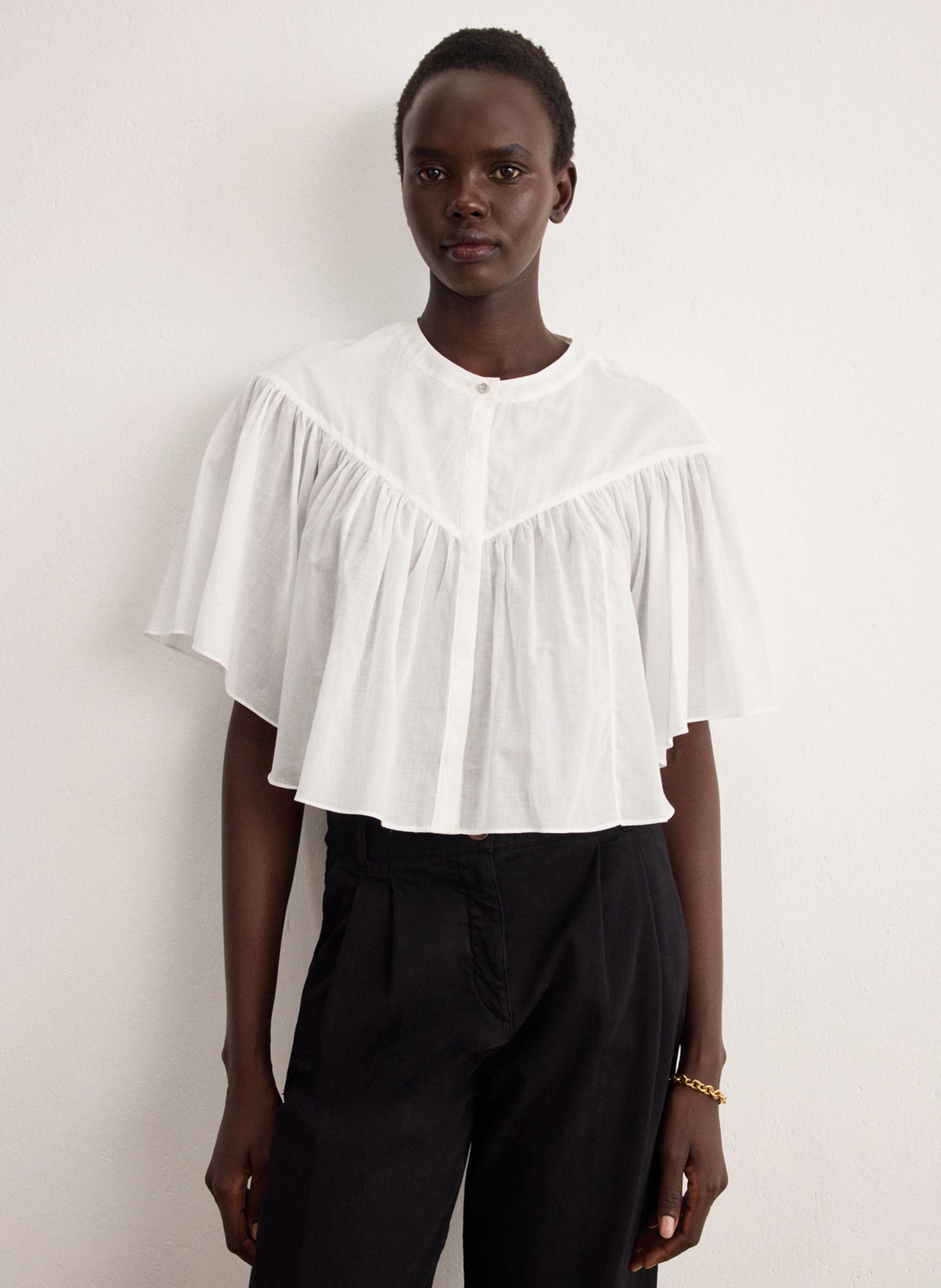 Loose-fit cotton shirt with round neck PABLO Beige