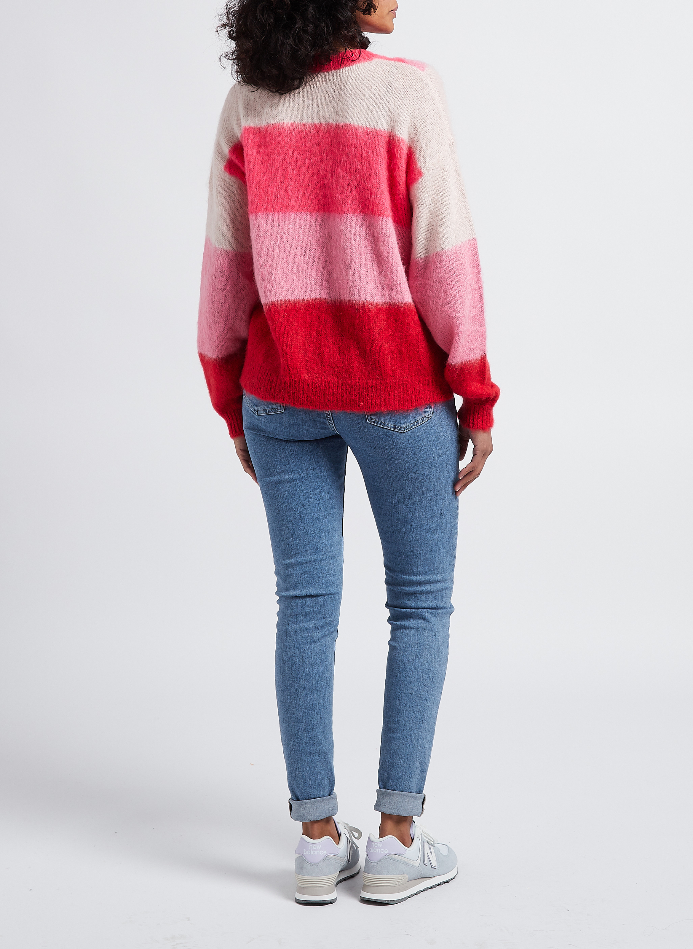 Pull col rond jacquard en maille mélangée INDEE Rose