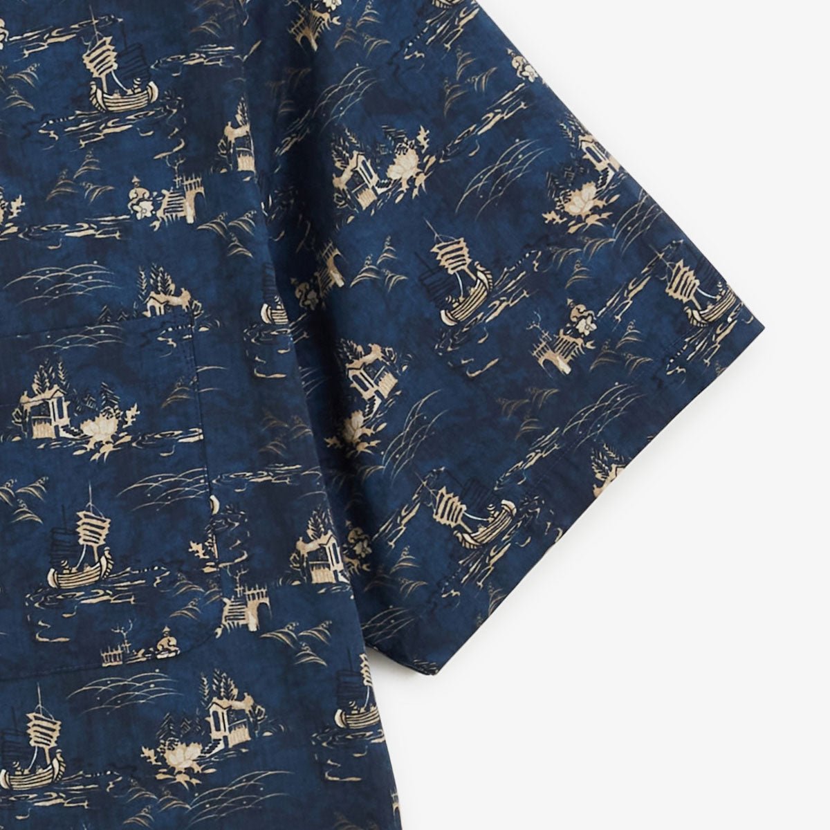 Short-sleeved Caracas shirt in printed cotton boats SERGE BLANCO Blue