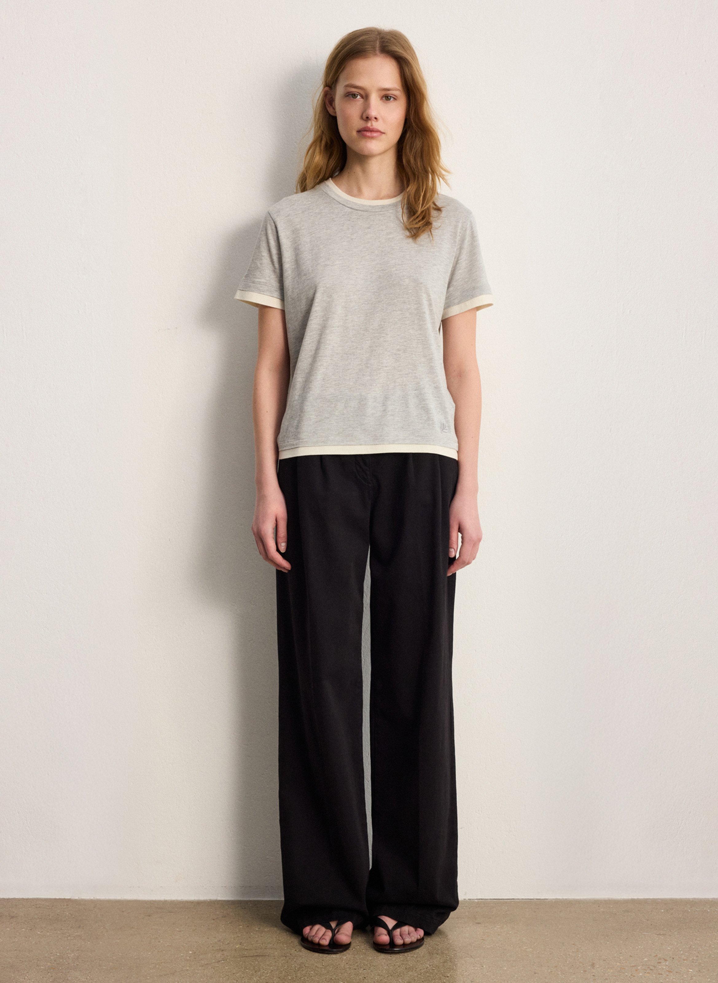 T-shirt droit col rond en coton mélangé PABLO Gris