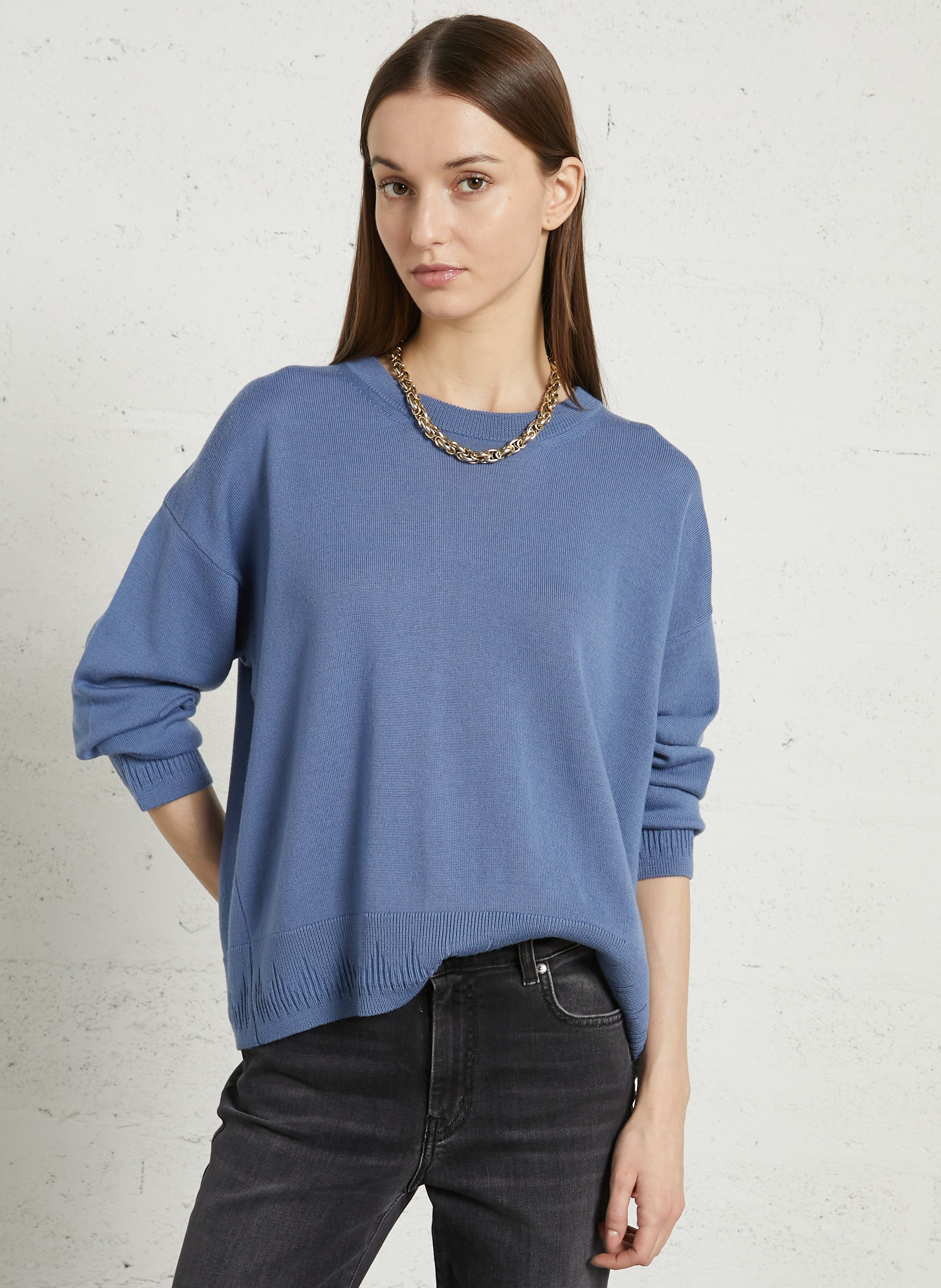 Weiter Rundhalsausschnitt-Pullover mit offener Rückenpartie aus Wolle MAISON ANJE