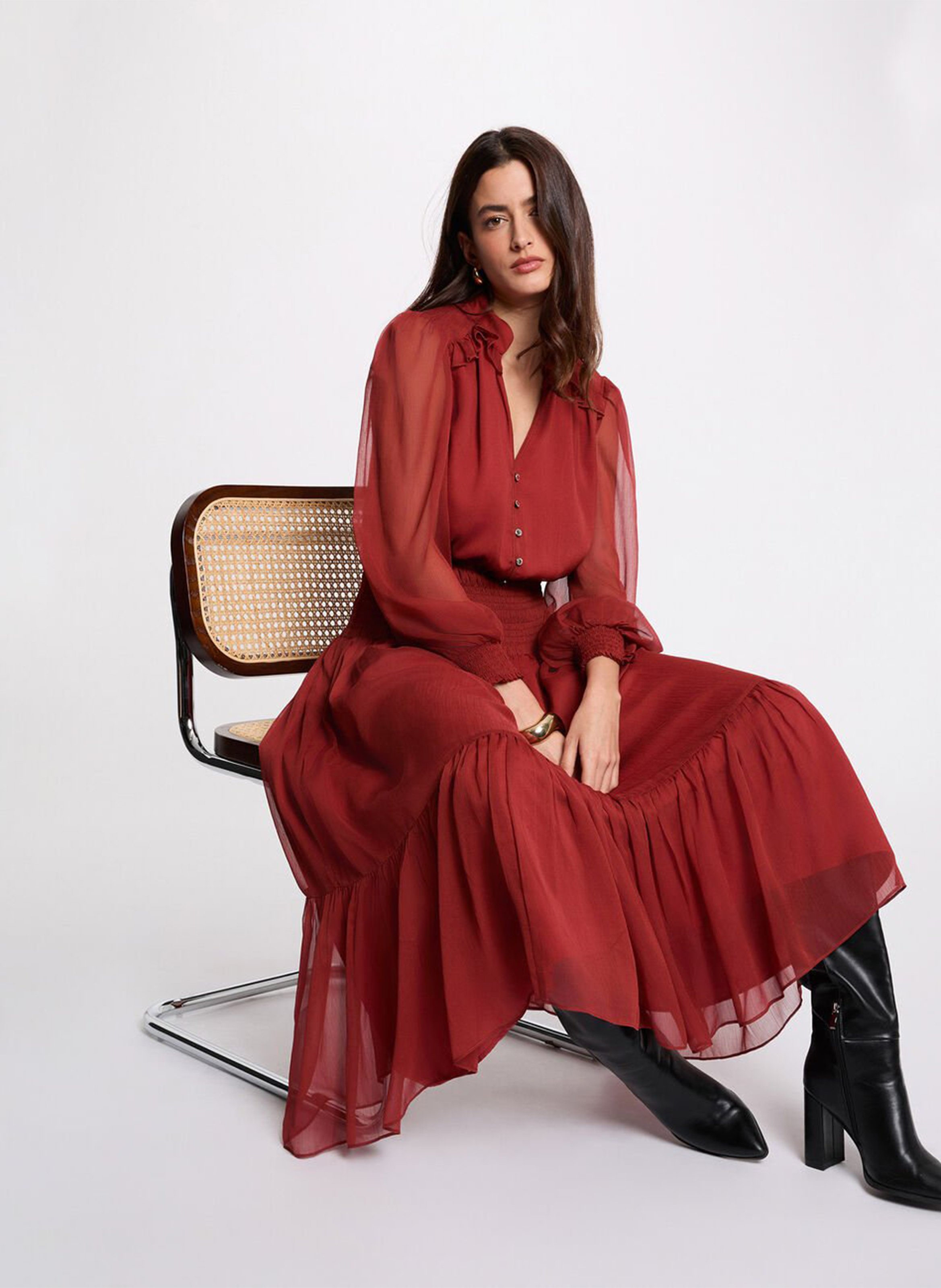 Long V-neck dress MORGAN Orange