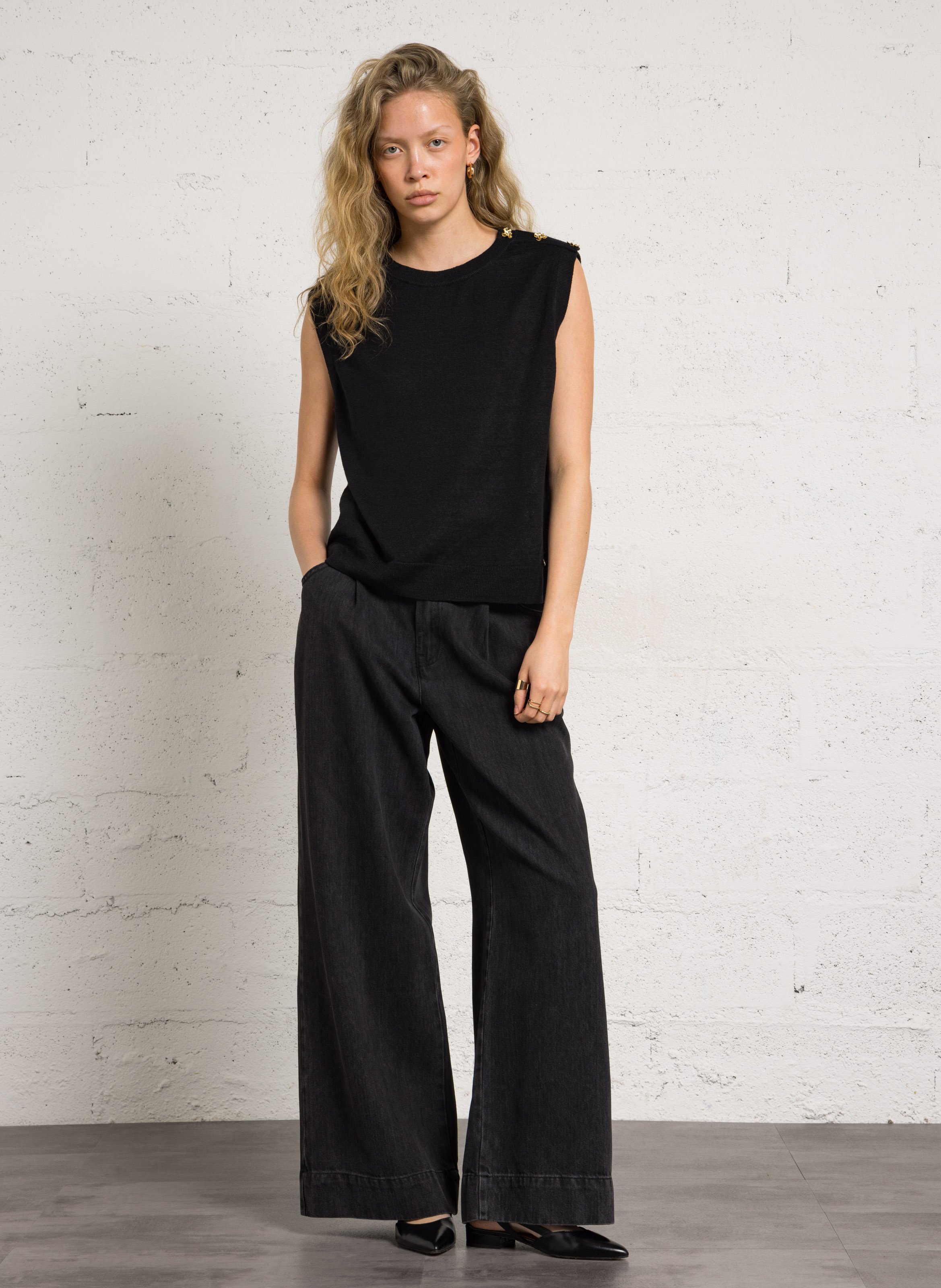 Weite Jeans aus Baumwoll-Mix DES PETITS HAUTS Grau