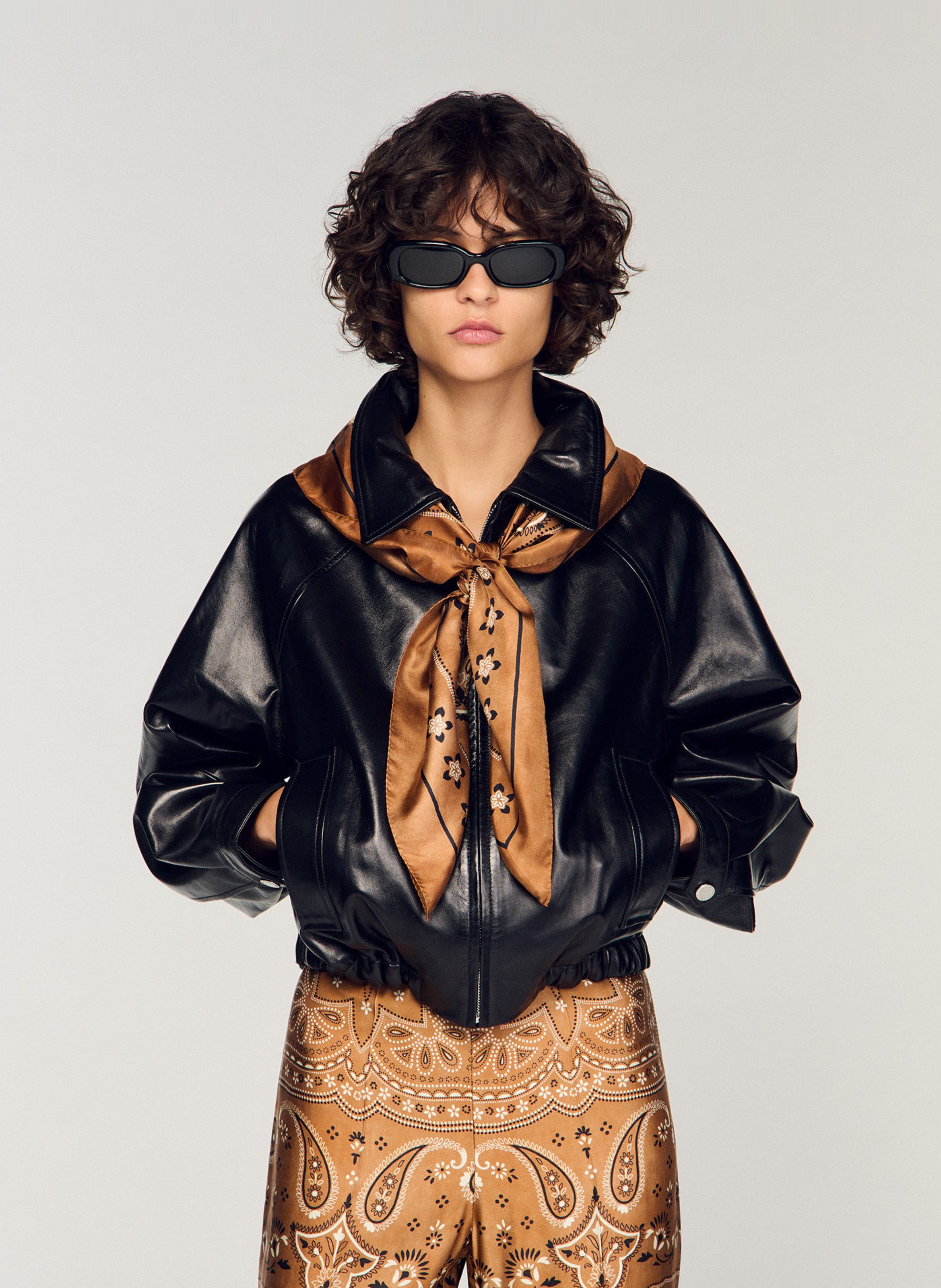 Foulard en soie imprimé SANDRO Marron