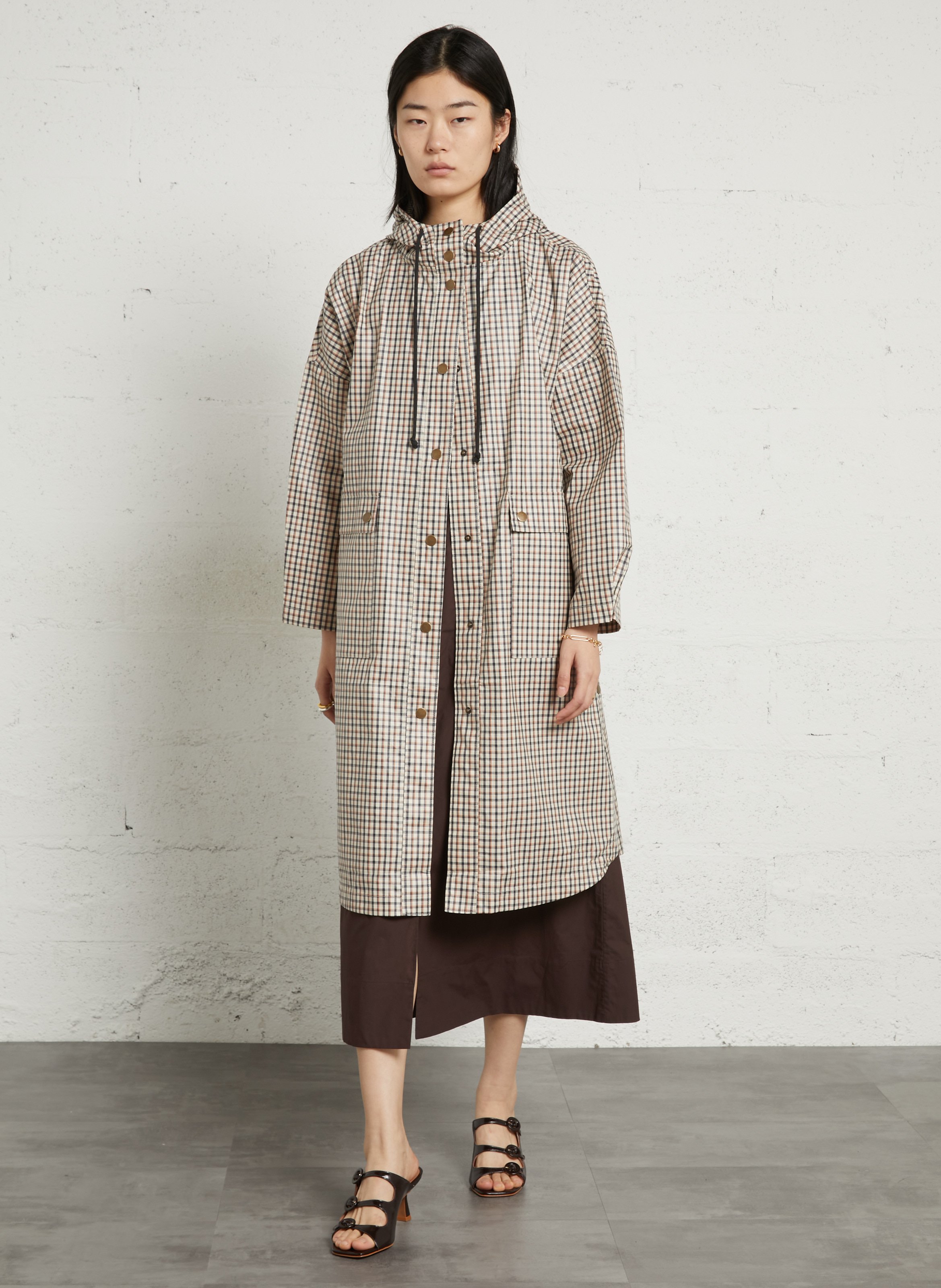 Oversized high-neck printed cotton coat LEON & HARPER Beige