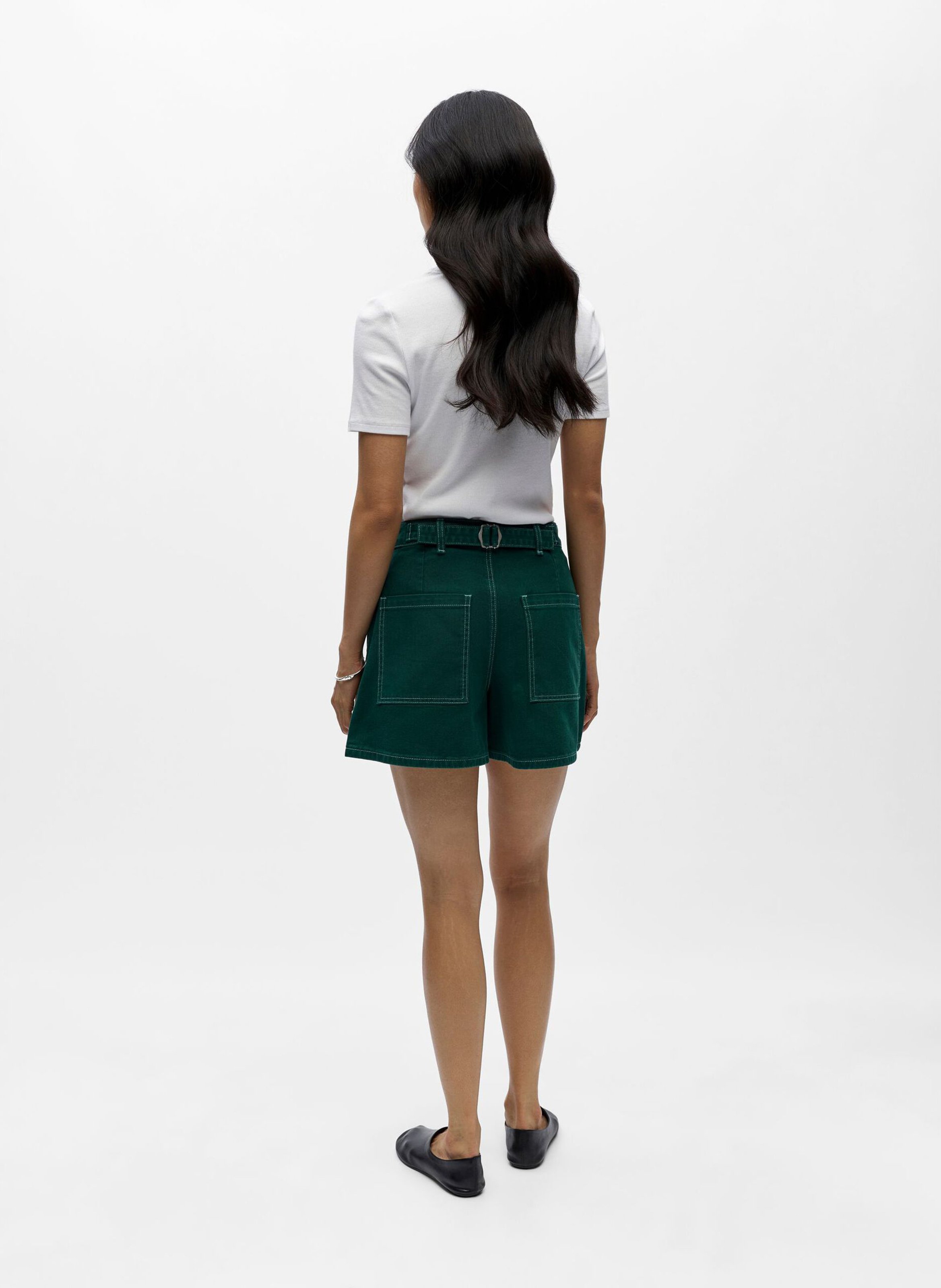 Short droit en coton mélangé OBJECT Vert