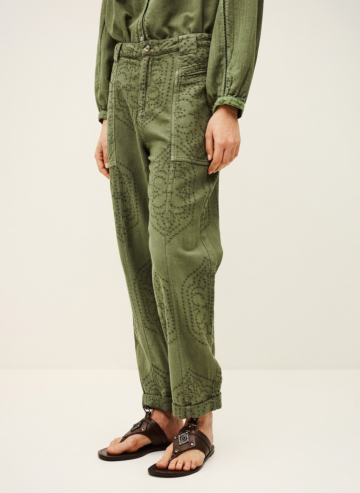 Pantalon droit en coton BA&SH Kaki