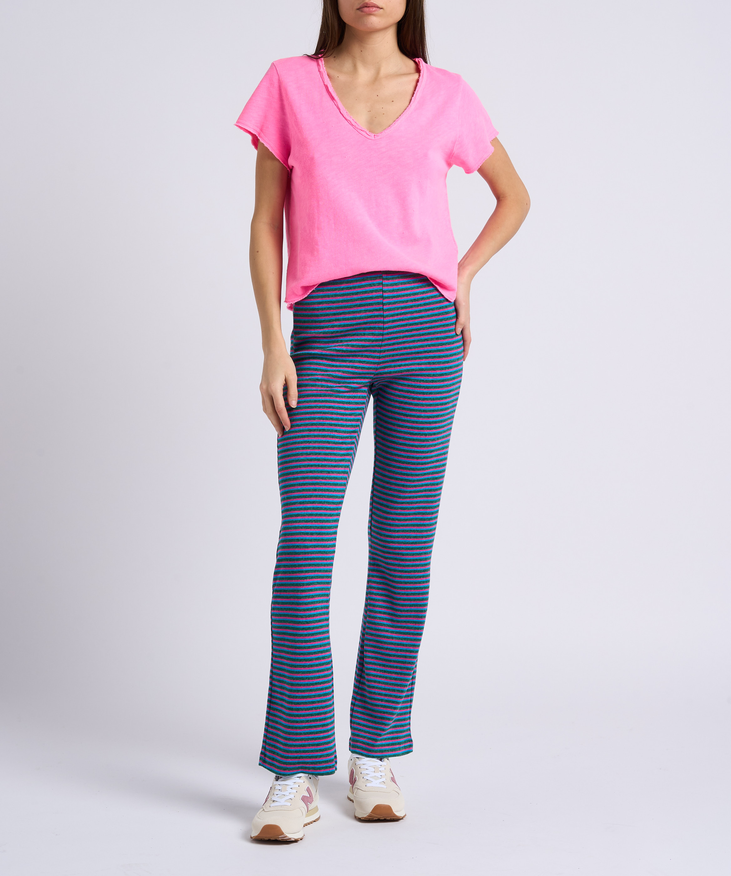 Gerade geschnittenes Baumwoll-T-Shirt mit ungesäumten Schnittkanten AMERICAN VINTAGE Rosa