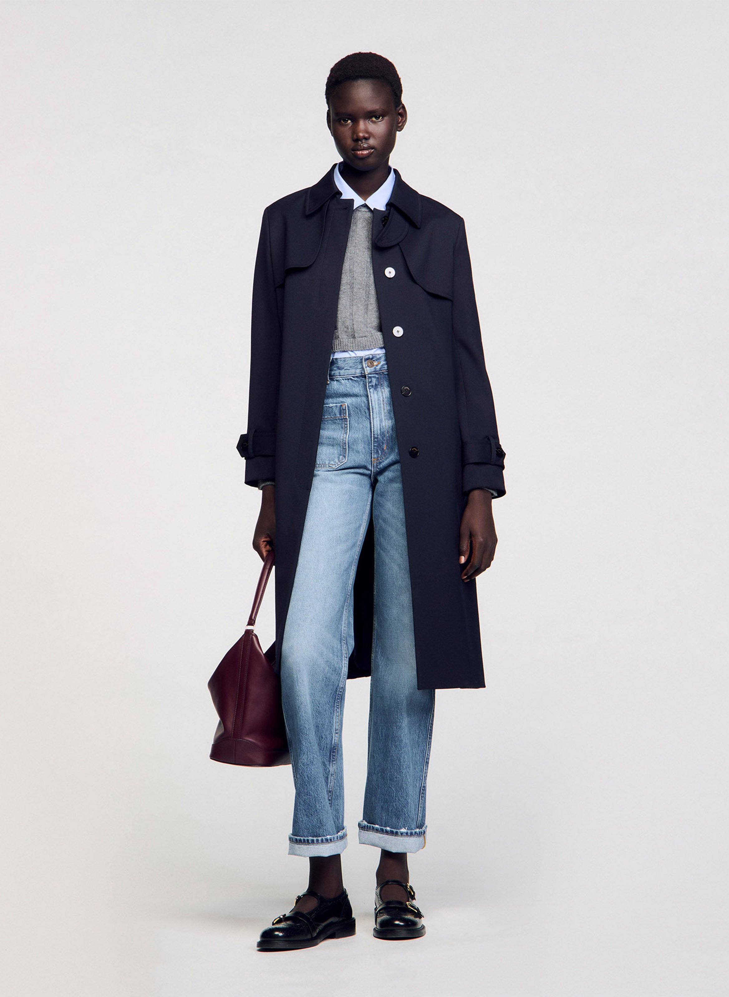 Trenchcoat met klassieke kraag en geplooid detail op de rug SANDRO Blauw