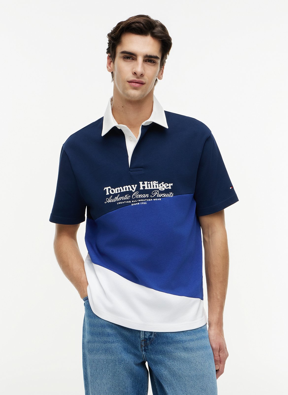 Polo droit en coton TOMMY HILFIGER Bleu